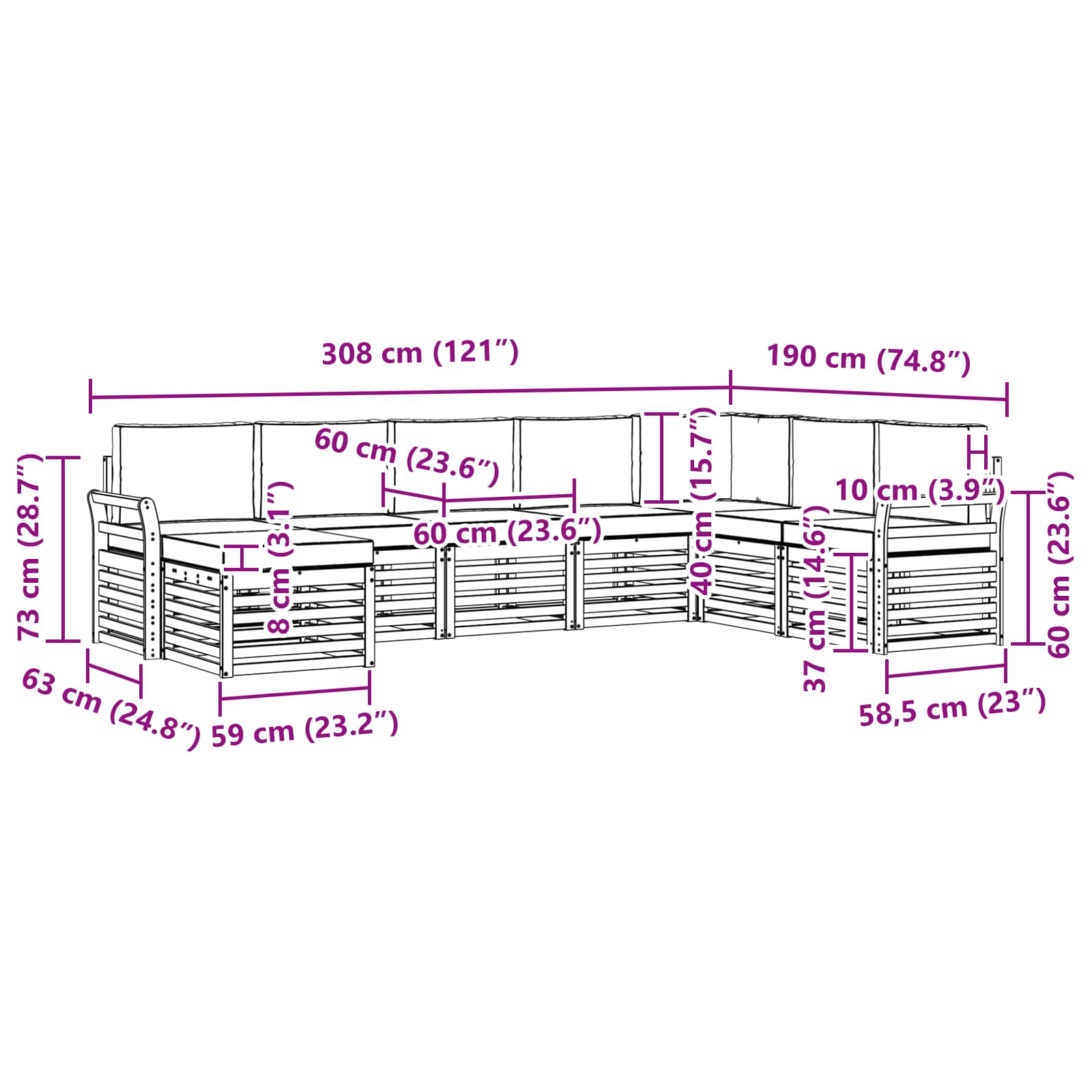 Set vanjskih sofa 8 pcs Prirodna i antracit Čvrsto drvo akacije