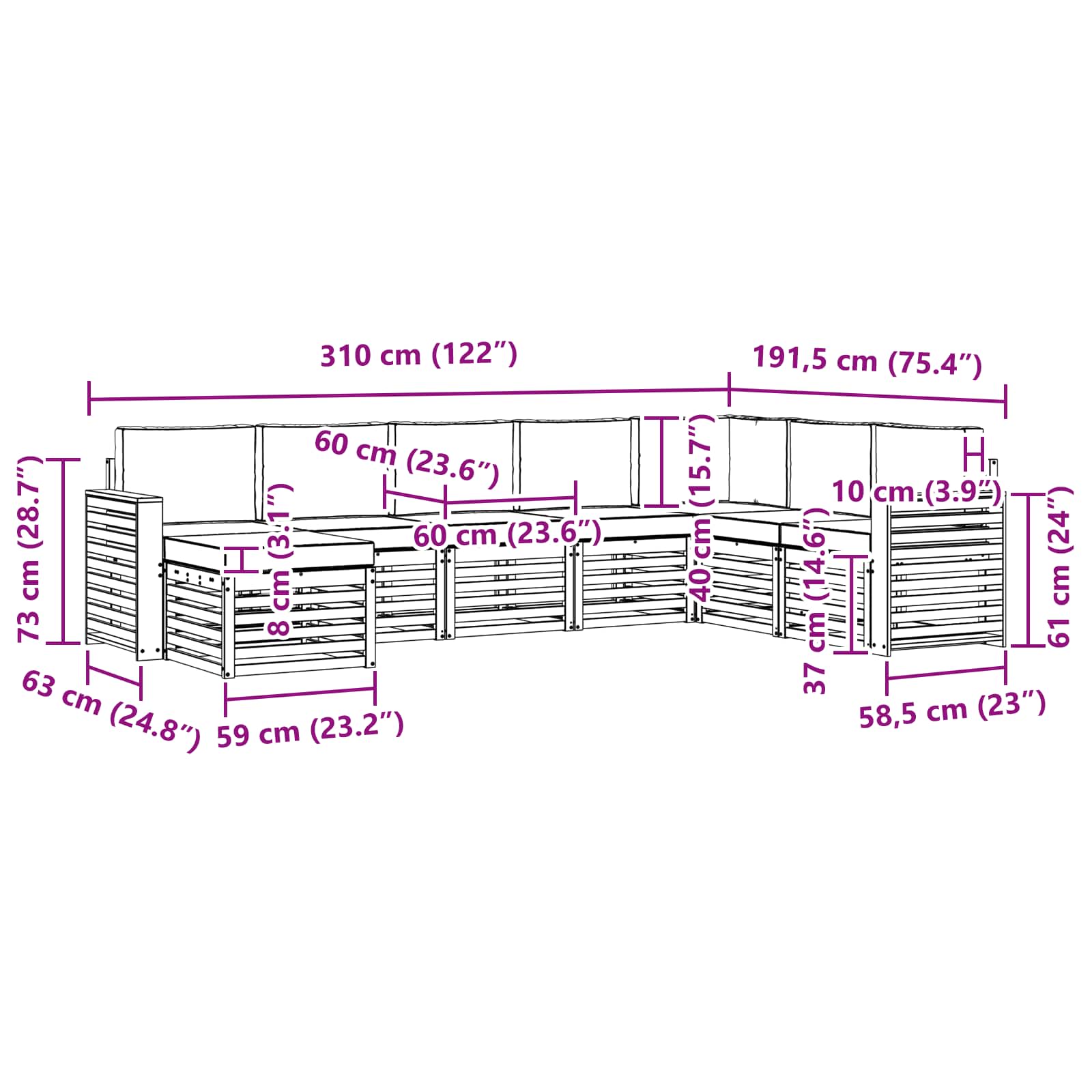 Set vanjskih sofa 8 pcs Prirodna i krem Čvrsto drvo akacije