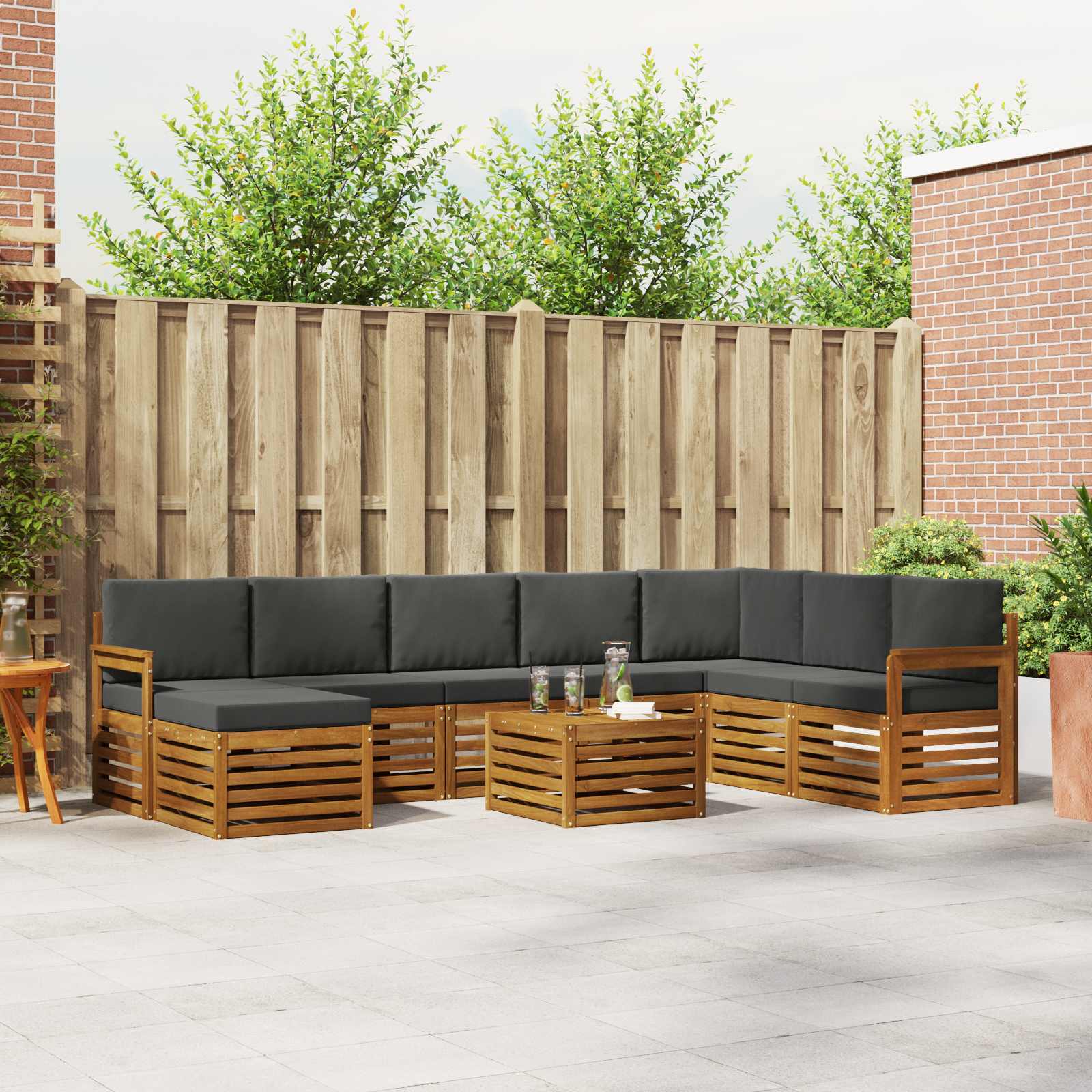 Set vanjskih sofa 9 pcs Prirodna i antracit Čvrsto drvo akacije