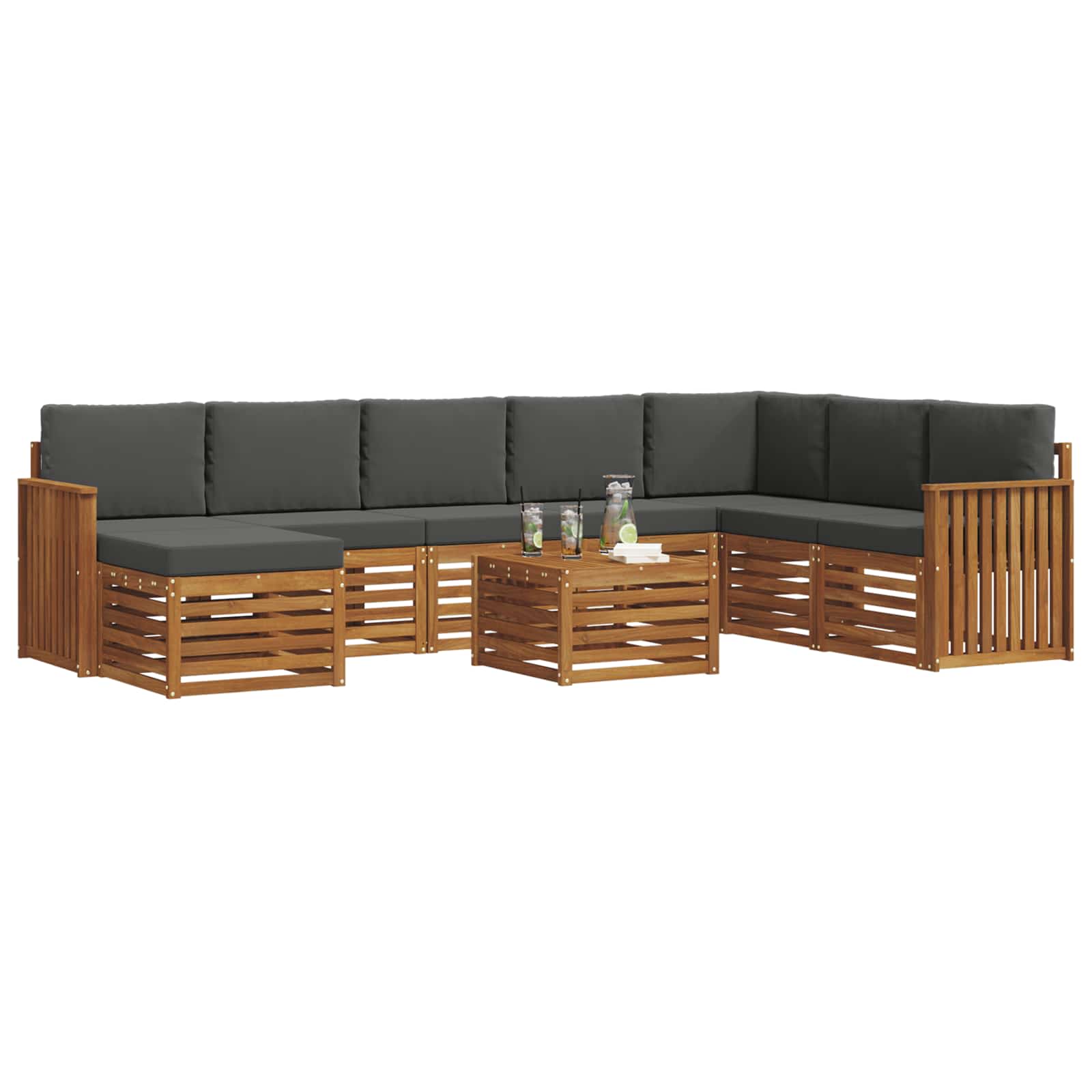 Set vanjskih sofa 9 pcs Prirodna i antracit Čvrsto drvo akacije
