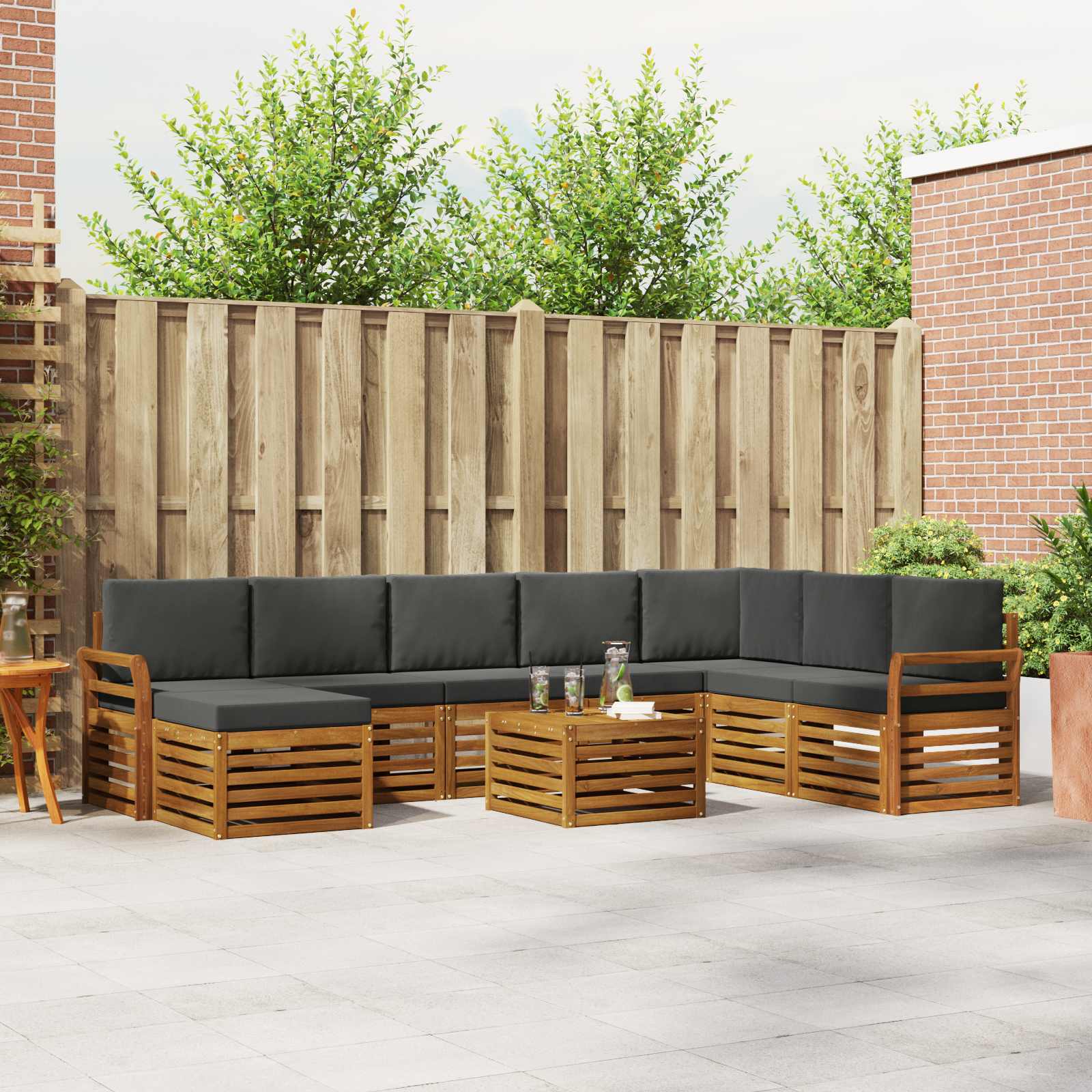 Set vanjskih sofa 9 pcs Prirodna i antracit Čvrsto drvo akacije