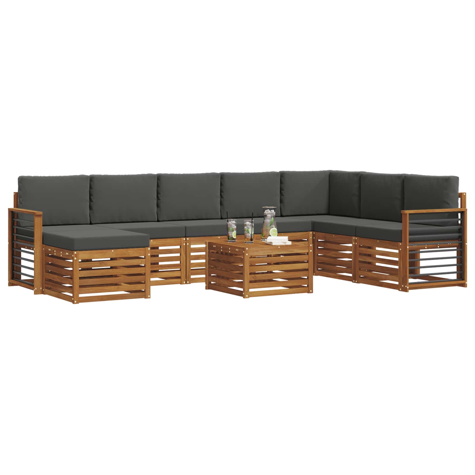 Set vanjskih sofa 9 pcs Prirodna i antracit Čvrsto drvo akacije