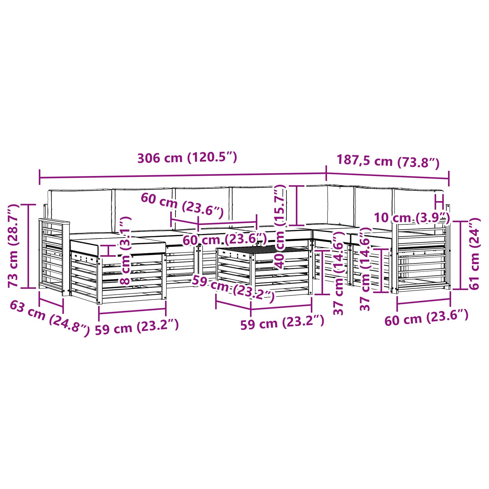 Set vanjskih sofa 9 pcs Prirodna i antracit Čvrsto drvo akacije