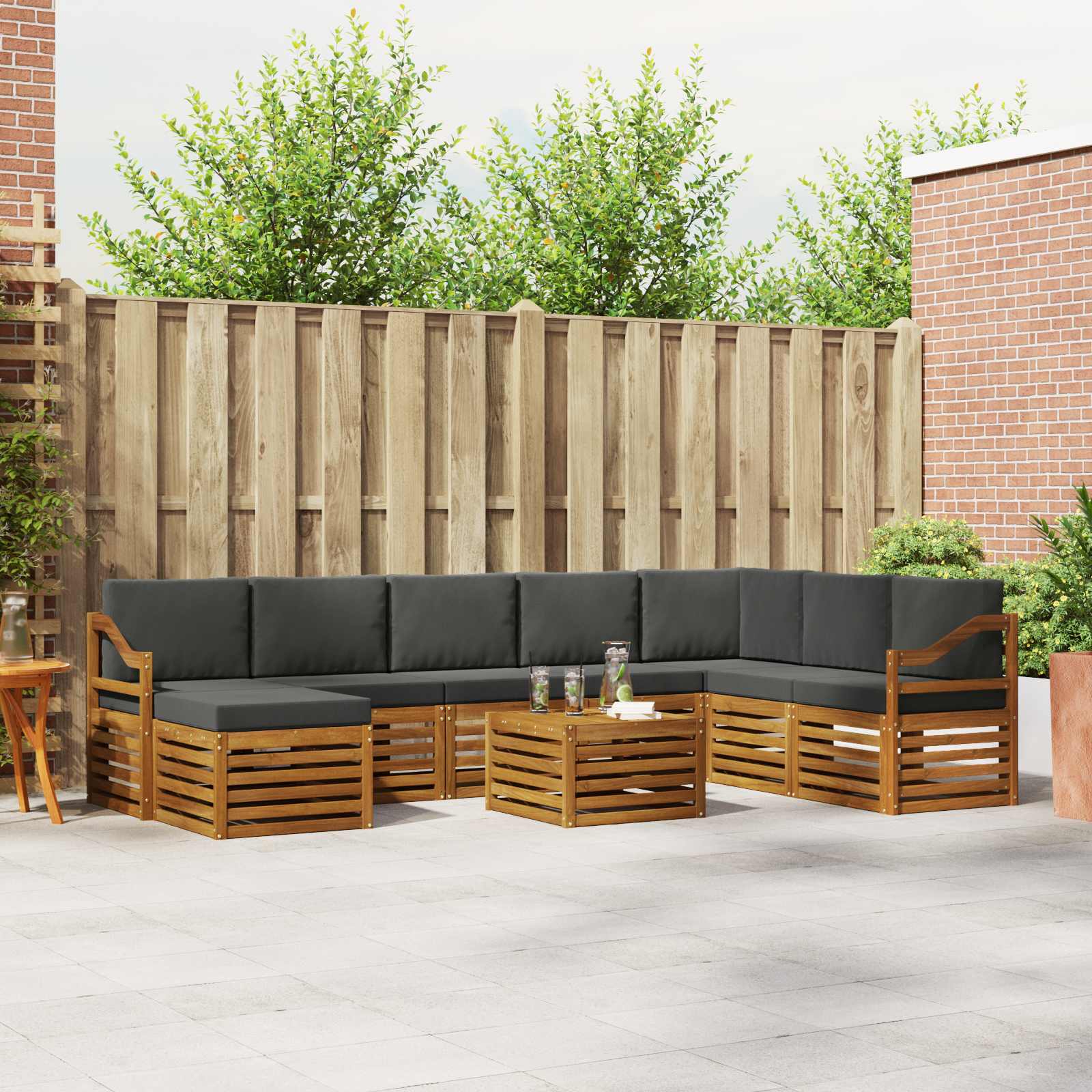 Set vanjskih sofa 9 pcs Prirodna i antracit Čvrsto drvo akacije