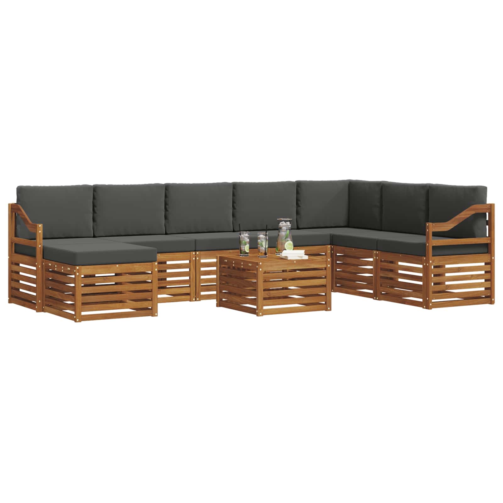 Set vanjskih sofa 9 pcs Prirodna i antracit Čvrsto drvo akacije