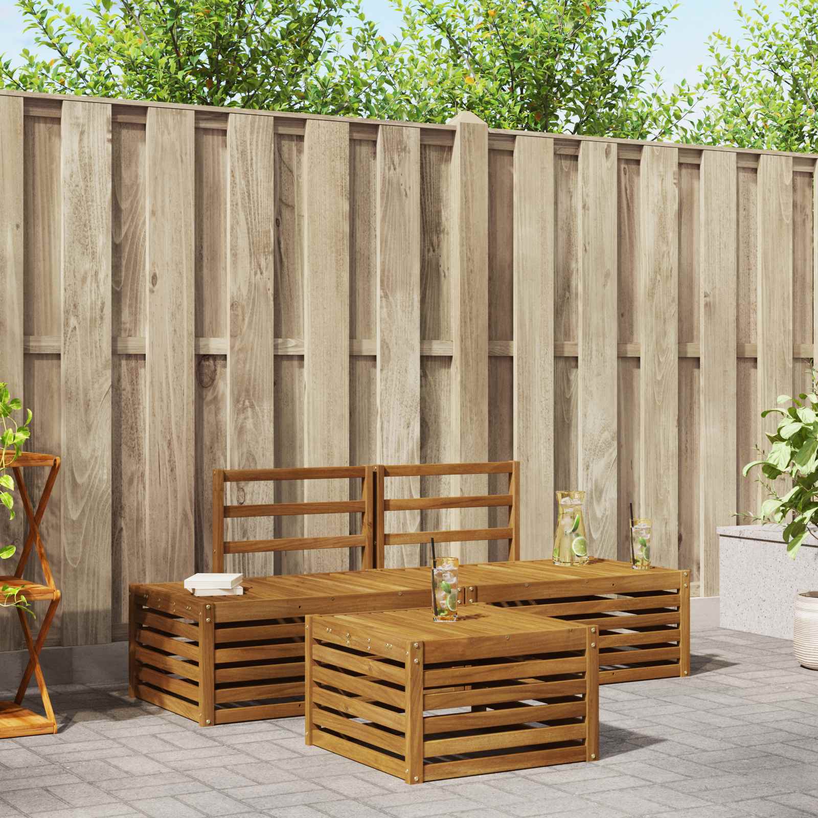 Set vanjskih sofa Prirodna 59 x 59 x 37 cm Čvrsto drvo akacije