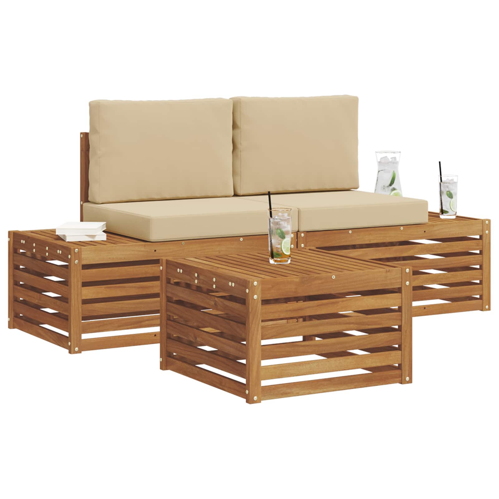 Set vanjskih sofa s jastukom Prirodna i bež 59 x 59 x 37 cm