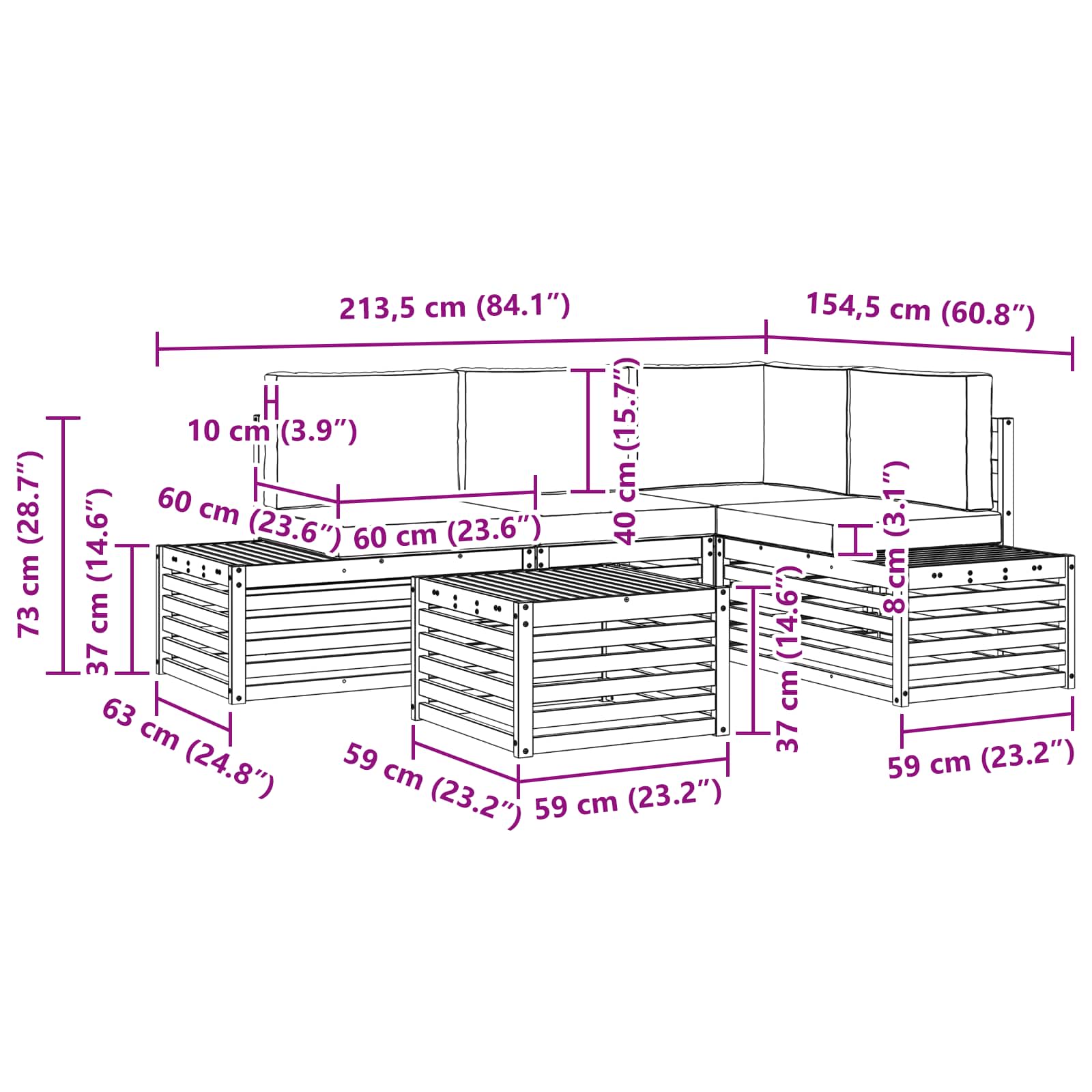 Set vanjskih sofa Prirodna i svijetlo siva 59 x 59 x 37 cm