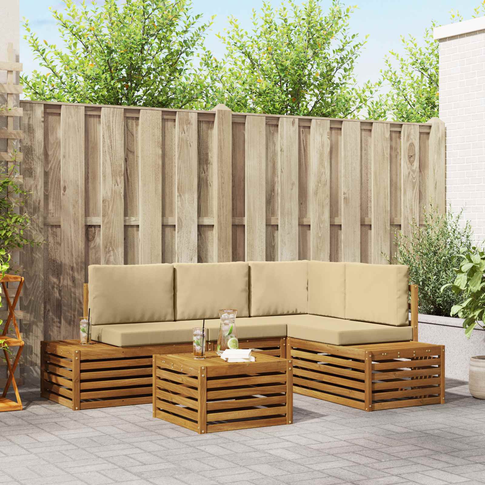 Set vanjskih sofa s jastukom Prirodna i bež 59 x 59 x 37 cm