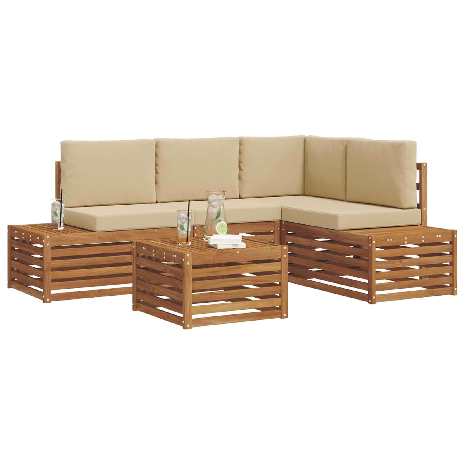 Set vanjskih sofa s jastukom Prirodna i bež 59 x 59 x 37 cm