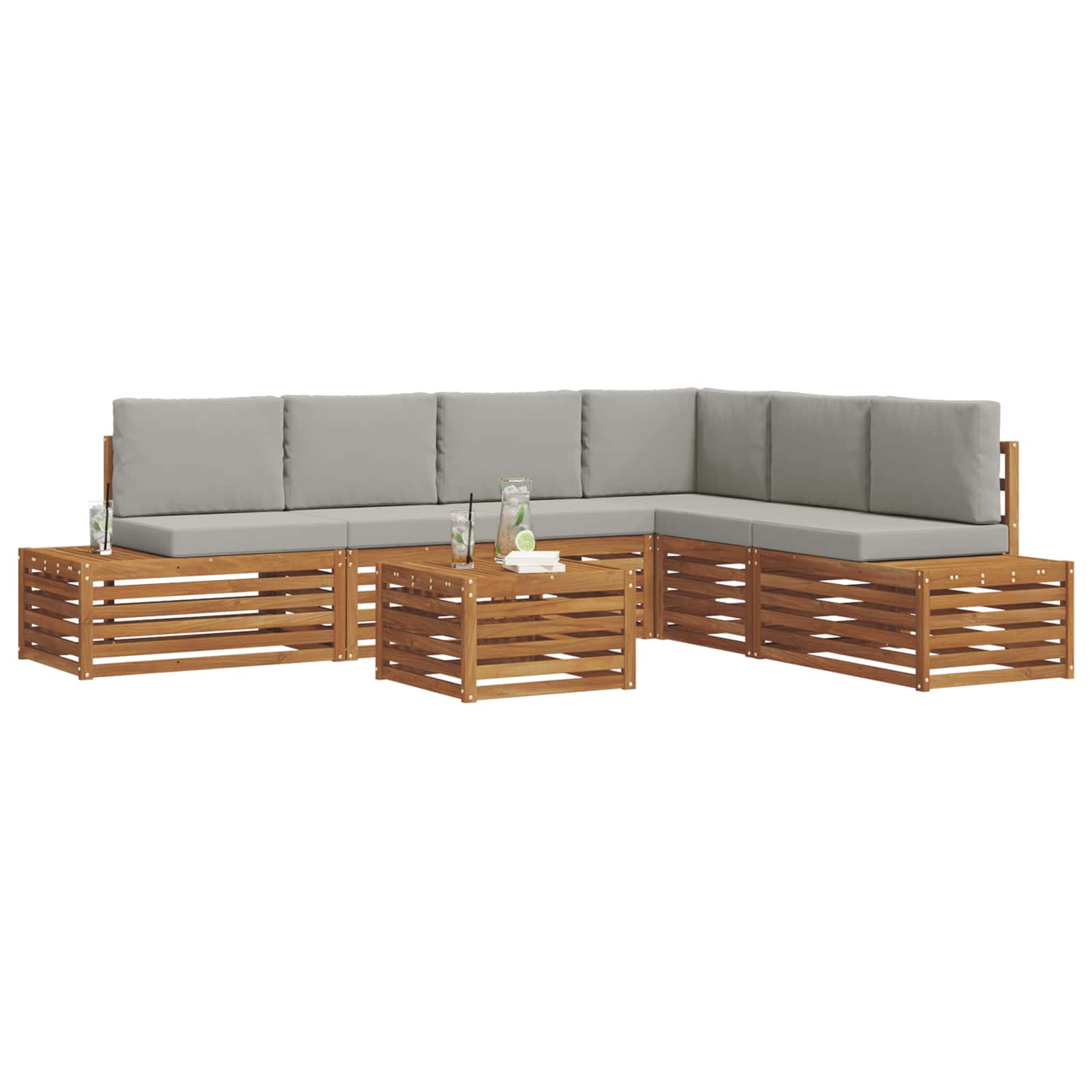 Set vanjskih sofa s jastukom 7 Komad Prirodna i svijetlo siva