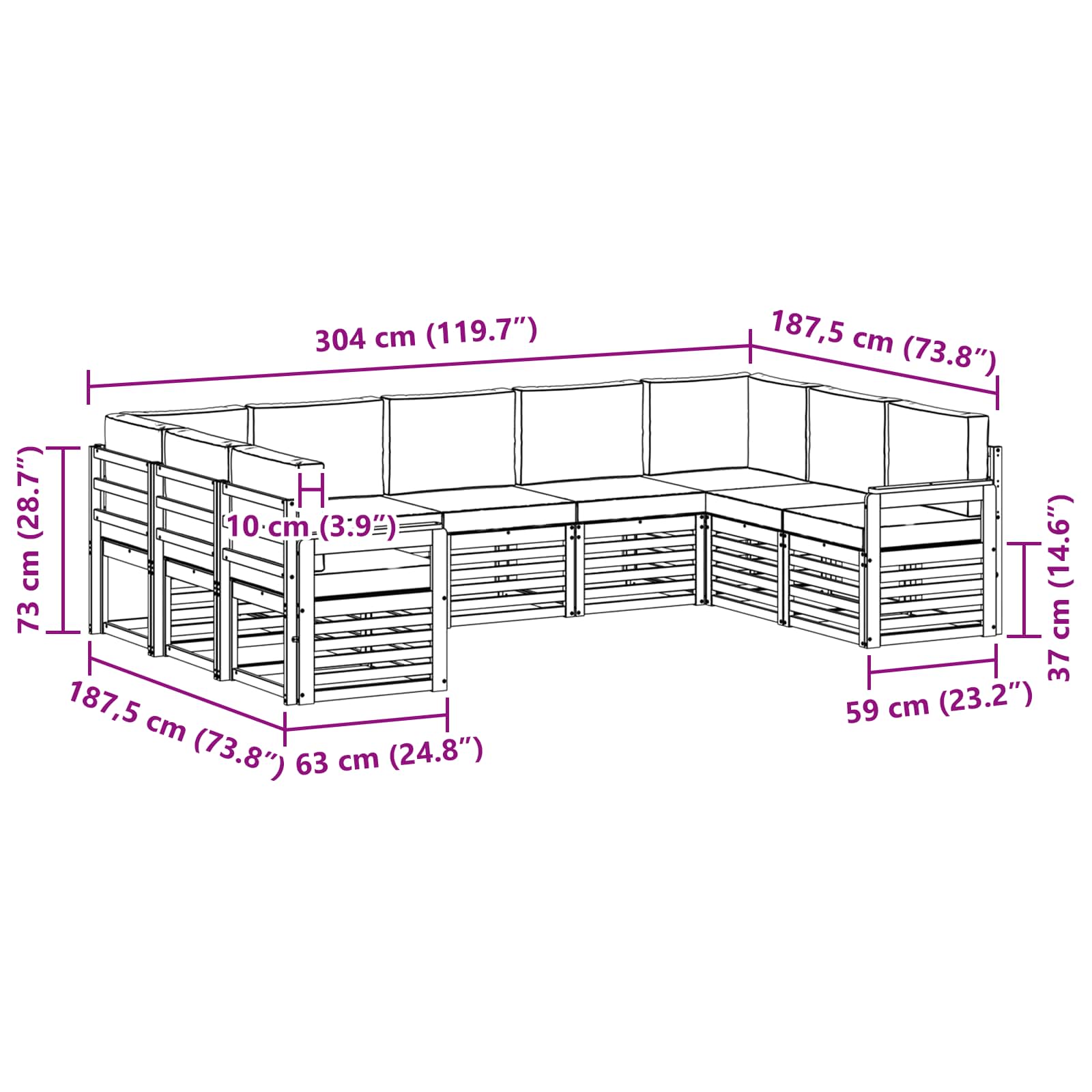 Sekcijska garnitura s jastukom 9 pcs Prirodna i antracit