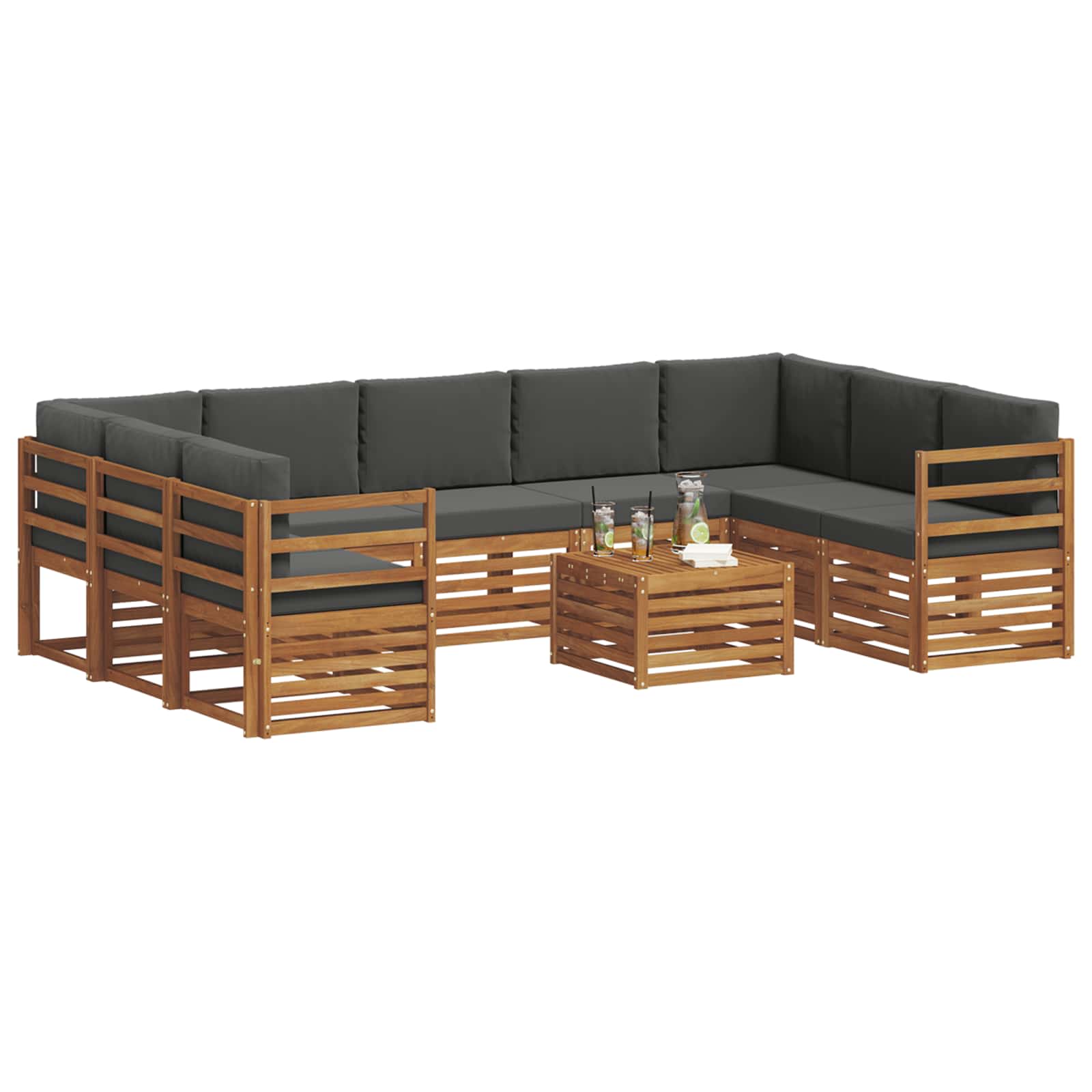 Setovi sofa 10 pcs Prirodna i antracit Čvrsto drvo akacije