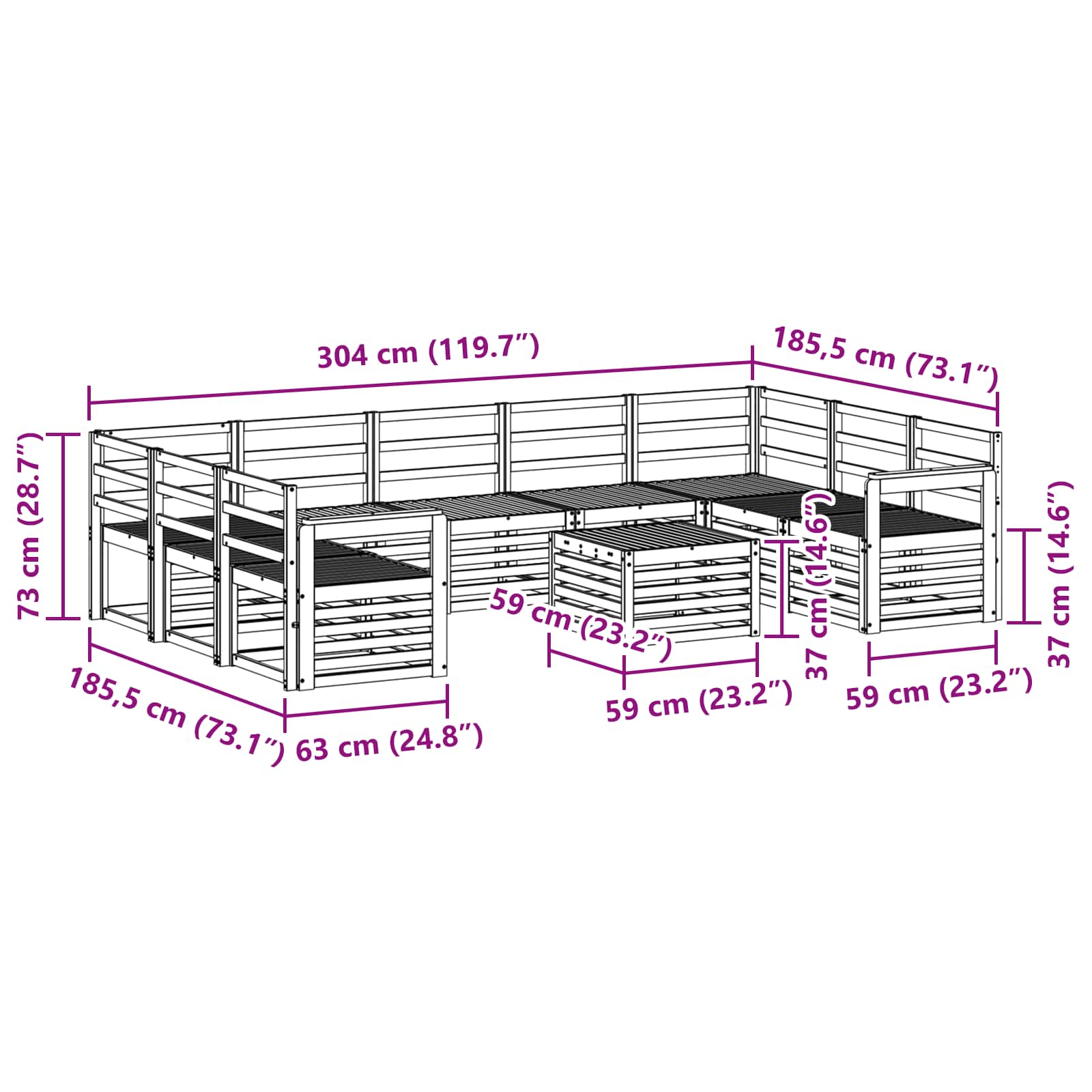 Setovi sofa 10 pcs Prirodna Čvrsto drvo akacije