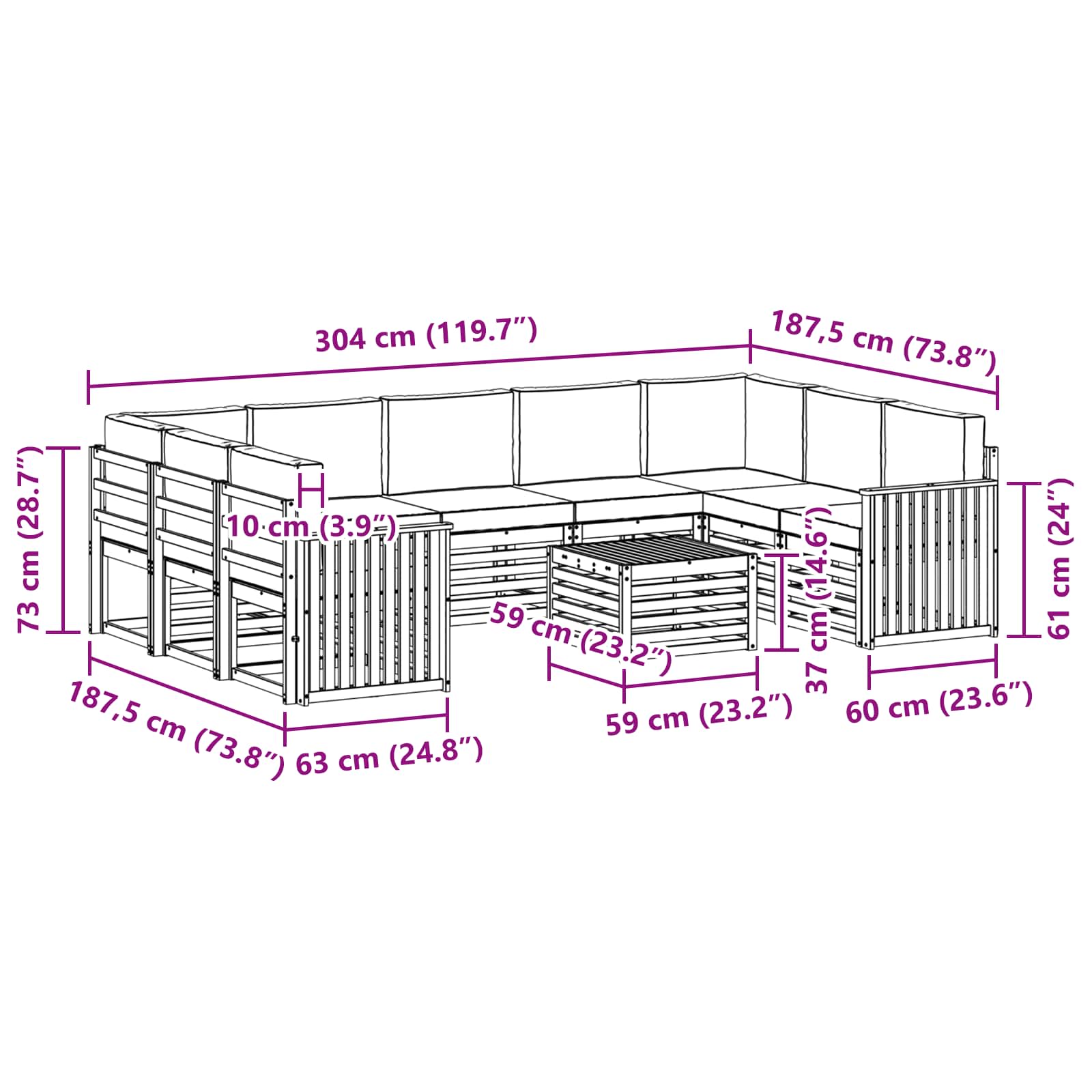 Setovi sofa 10 pcs Prirodna i krem Čvrsto drvo akacije