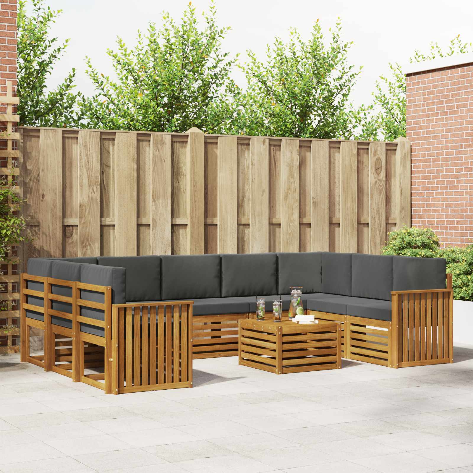 Setovi sofa 10 pcs Prirodna i antracit Čvrsto drvo akacije
