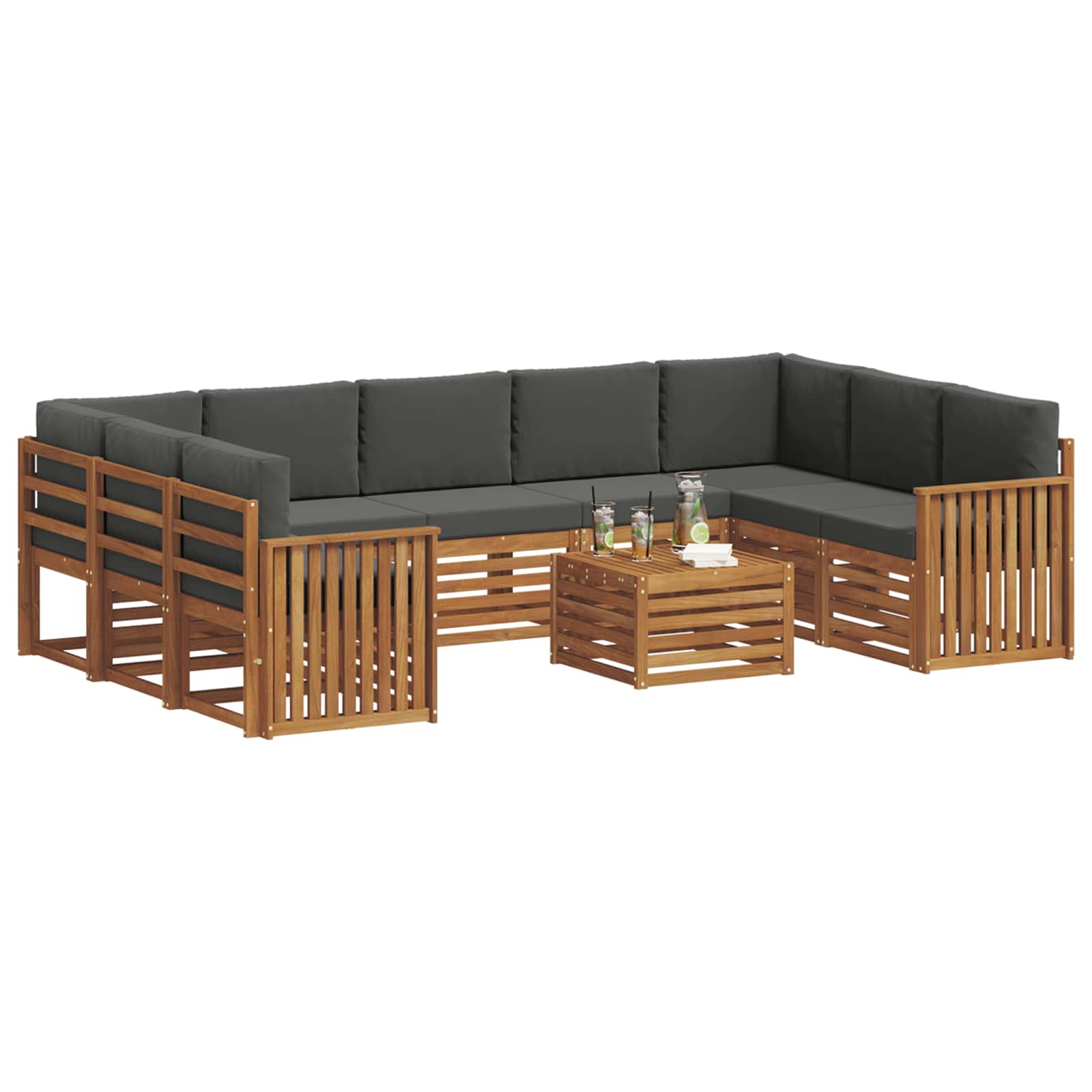Setovi sofa 10 pcs Prirodna i antracit Čvrsto drvo akacije