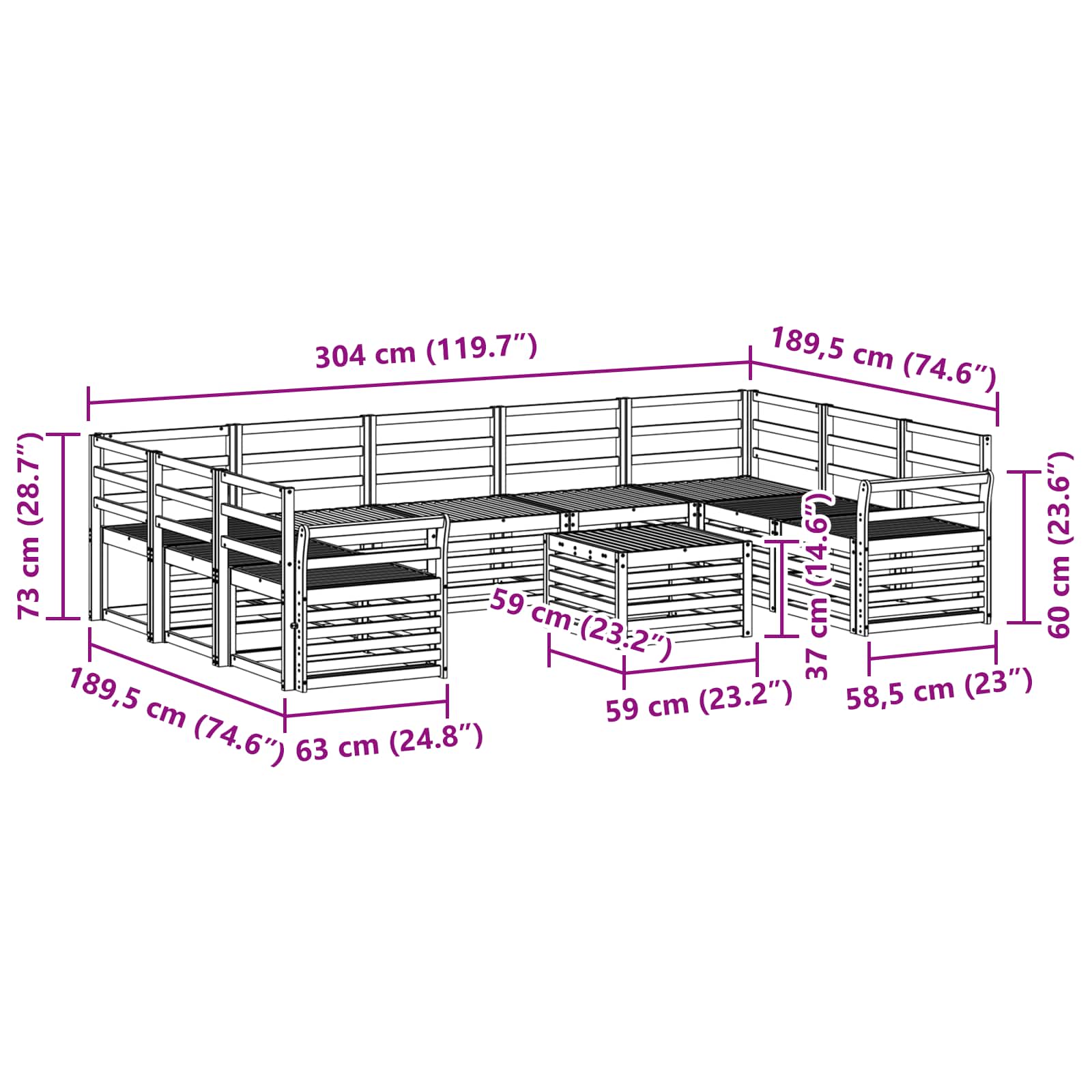 Setovi sofa 10 pcs Prirodna Čvrsto drvo akacije
