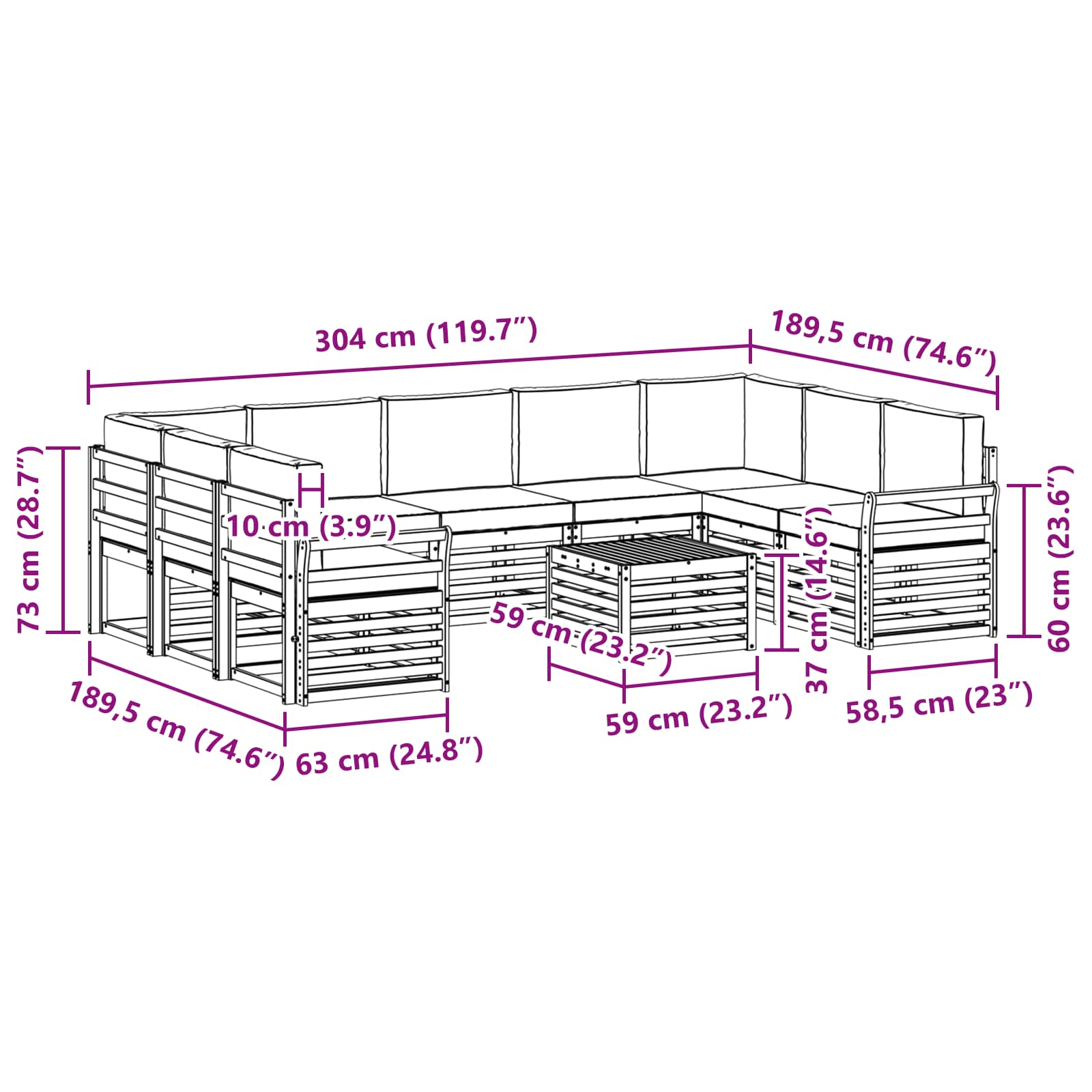 Setovi sofa 10 pcs Prirodna i antracit Čvrsto drvo akacije