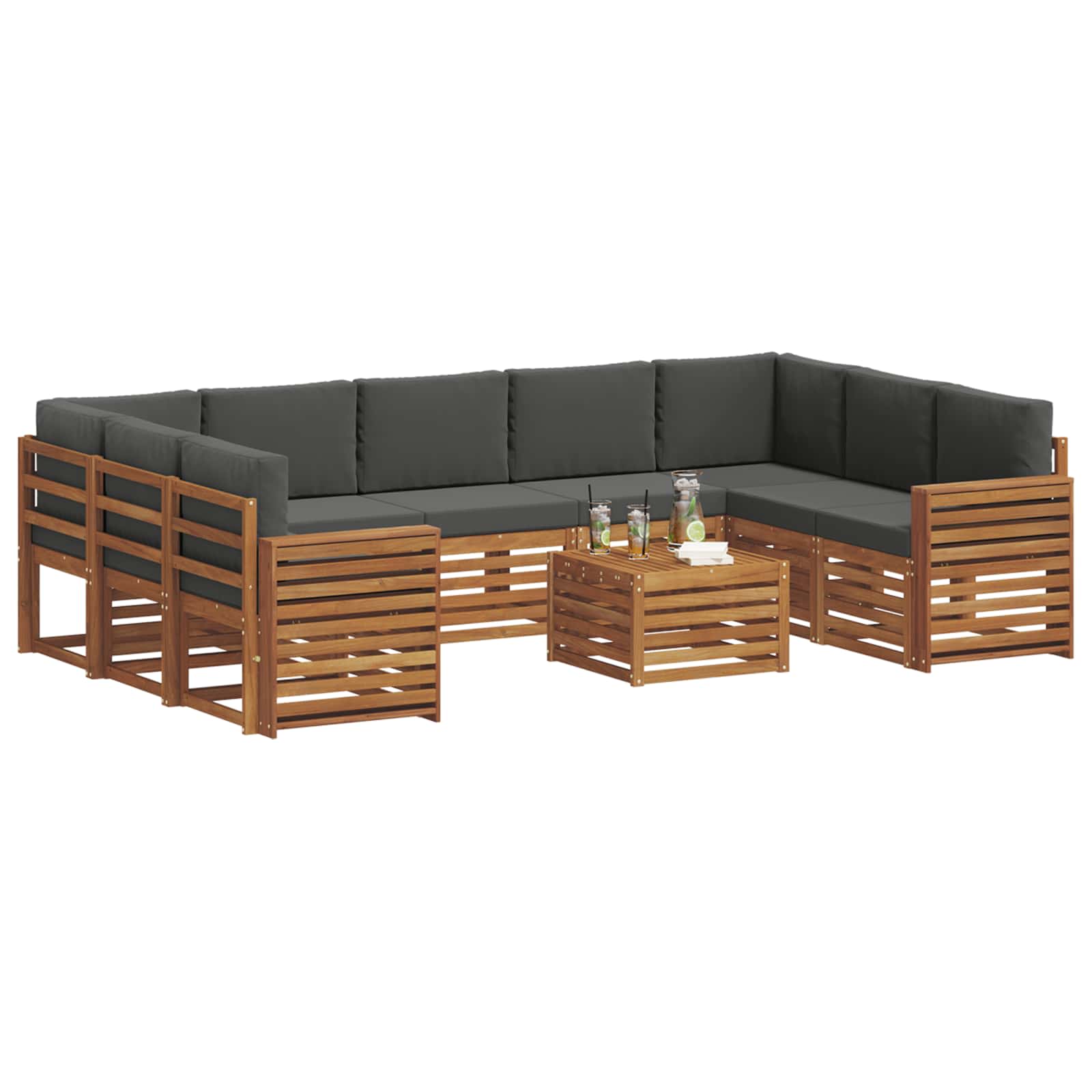 Setovi sofa 10 pcs Prirodna i antracit Čvrsto drvo akacije
