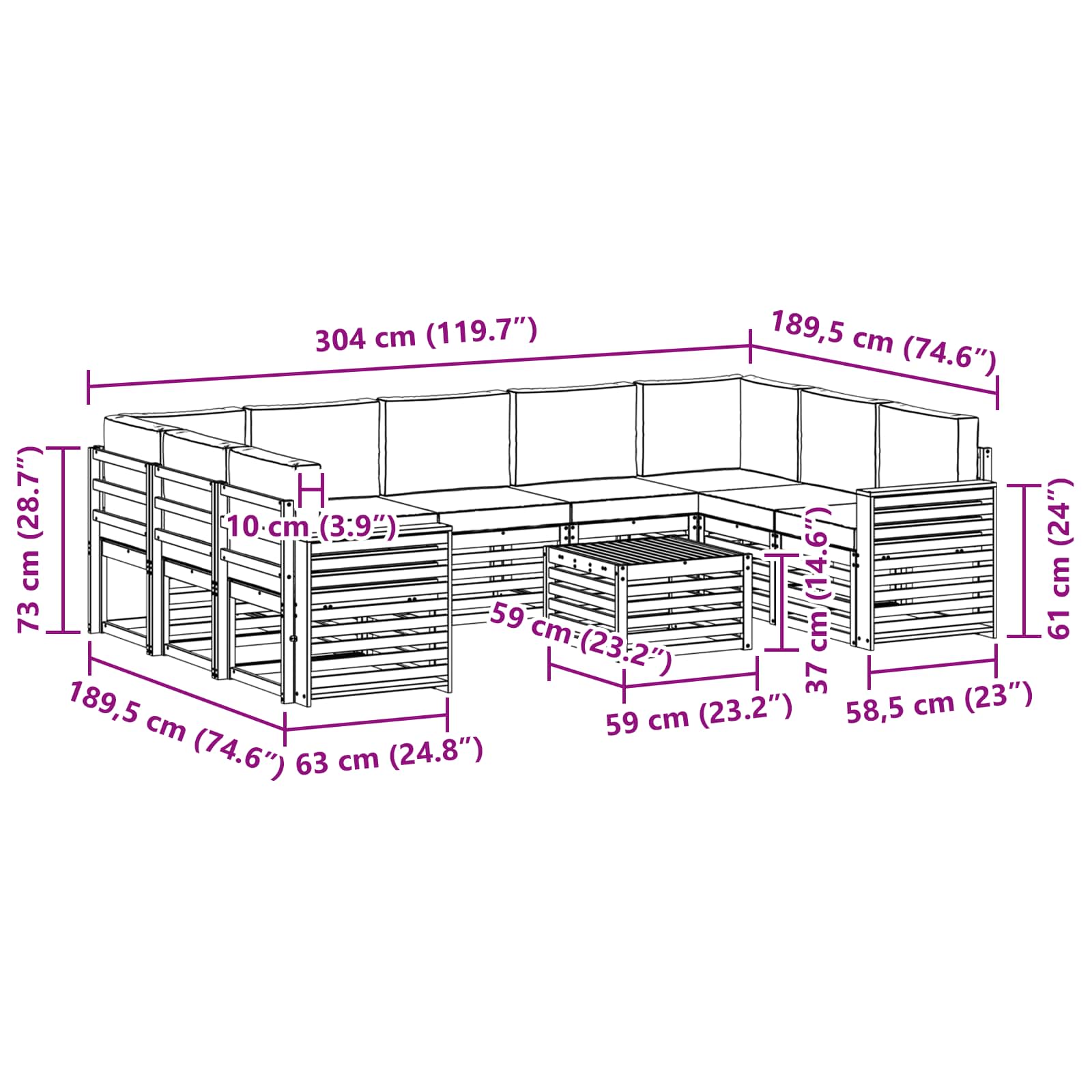 Setovi sofa 10 pcs Prirodna i antracit Čvrsto drvo akacije