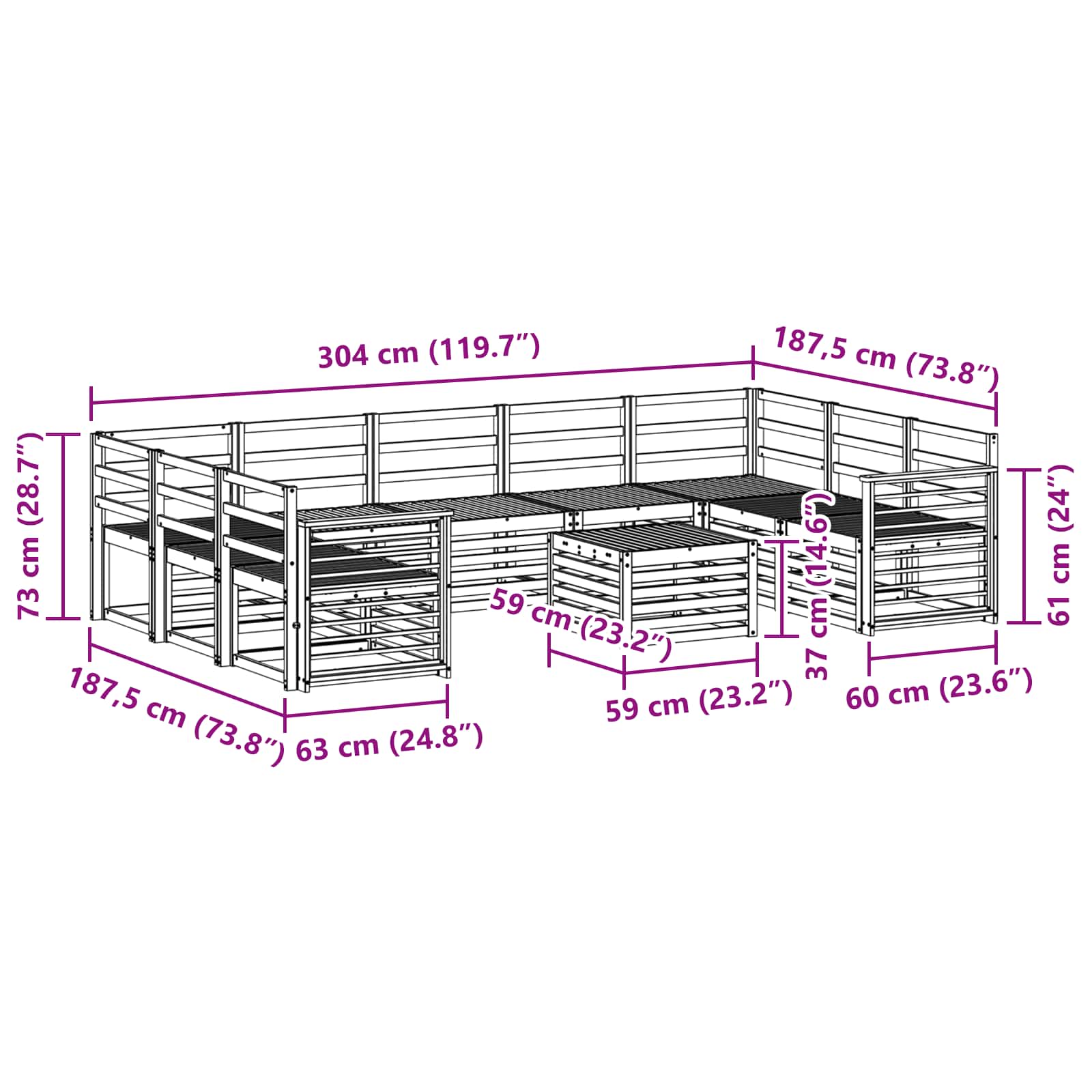 Setovi sofa 10 pcs Prirodna Čvrsto drvo akacije