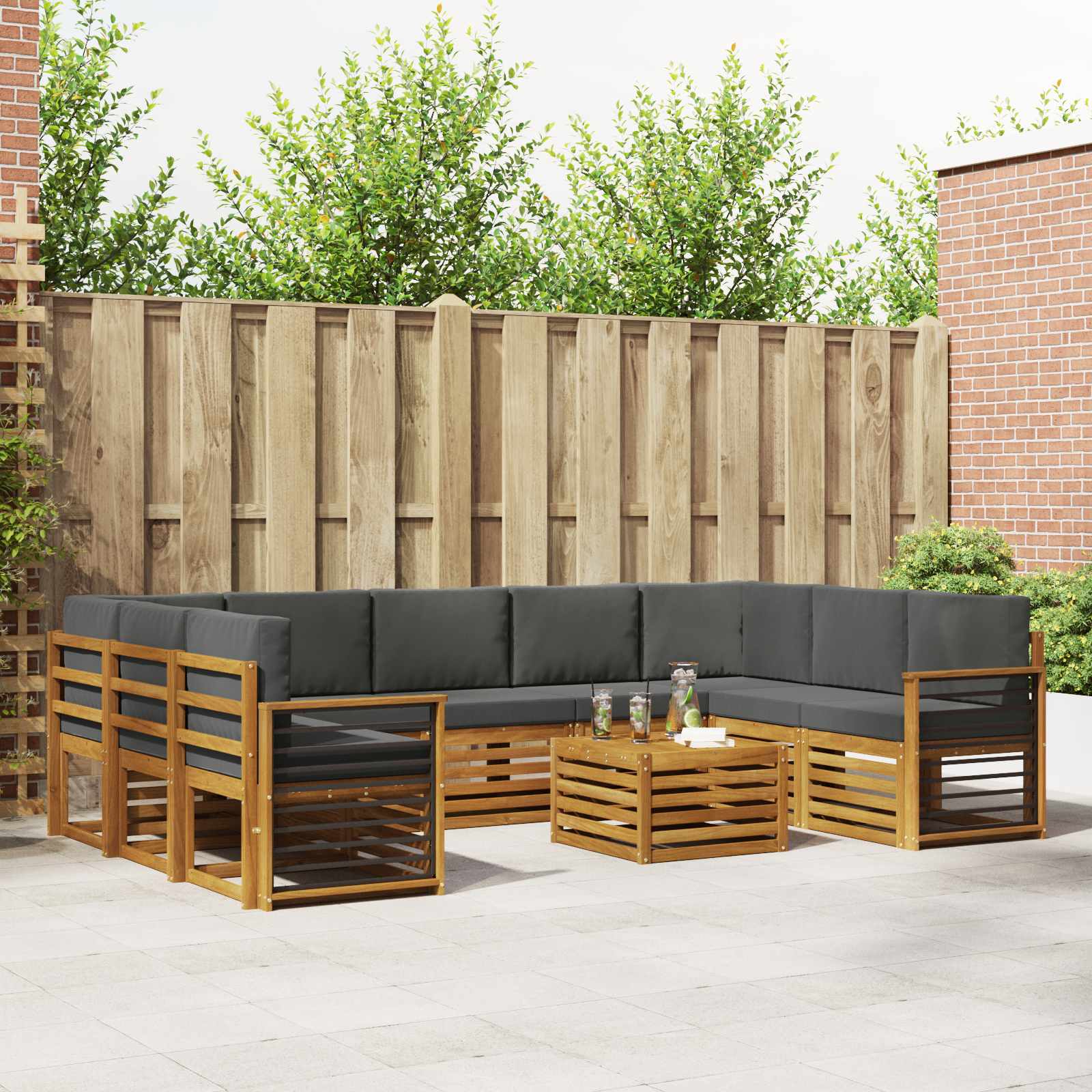 Setovi sofa 10 pcs Prirodna i antracit Čvrsto drvo akacije