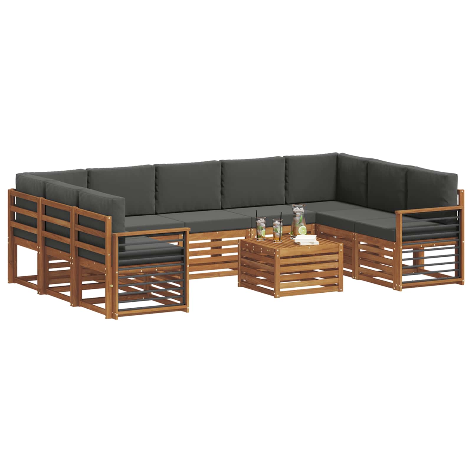 Setovi sofa 10 pcs Prirodna i antracit Čvrsto drvo akacije