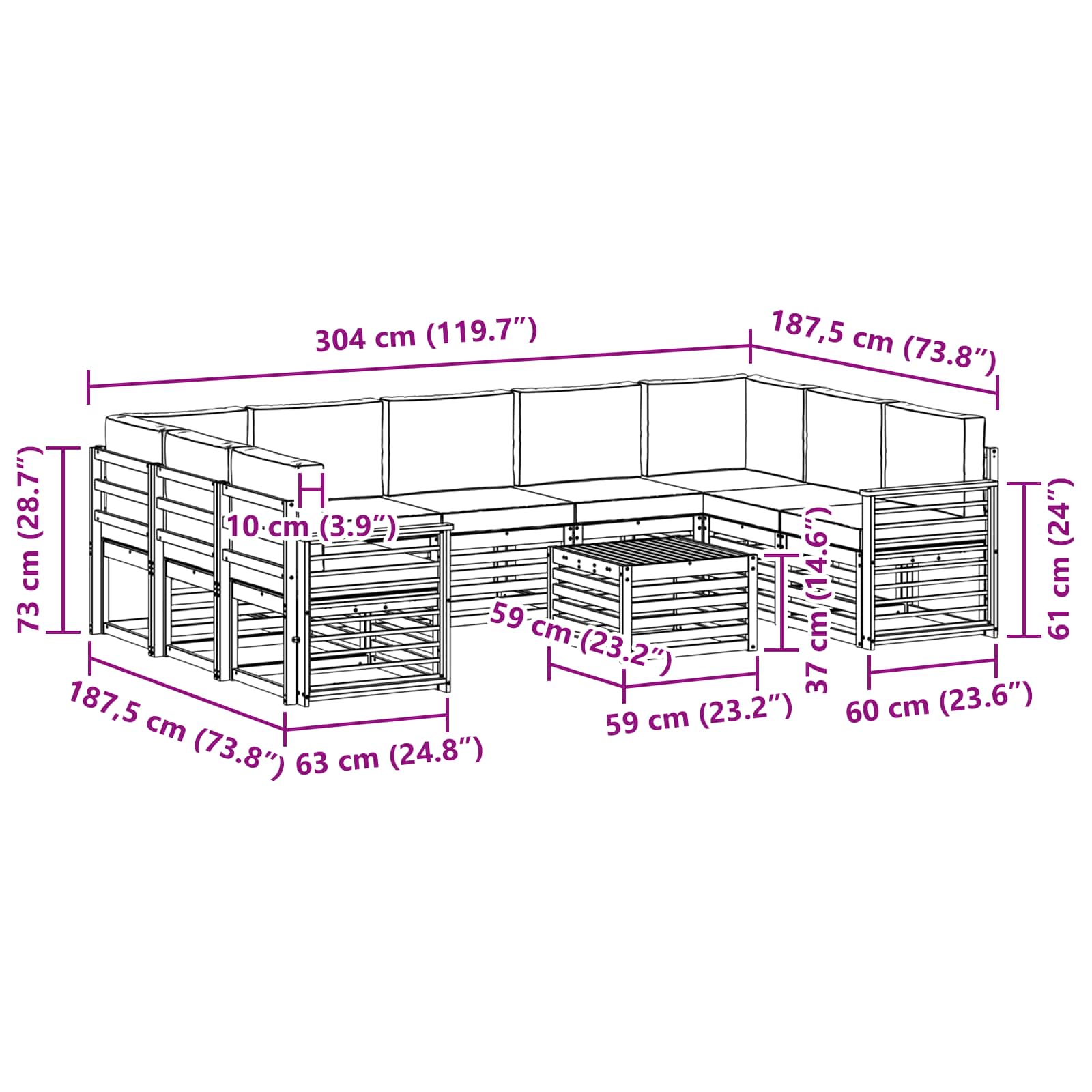 Setovi sofa 10 pcs Prirodna i antracit Čvrsto drvo akacije
