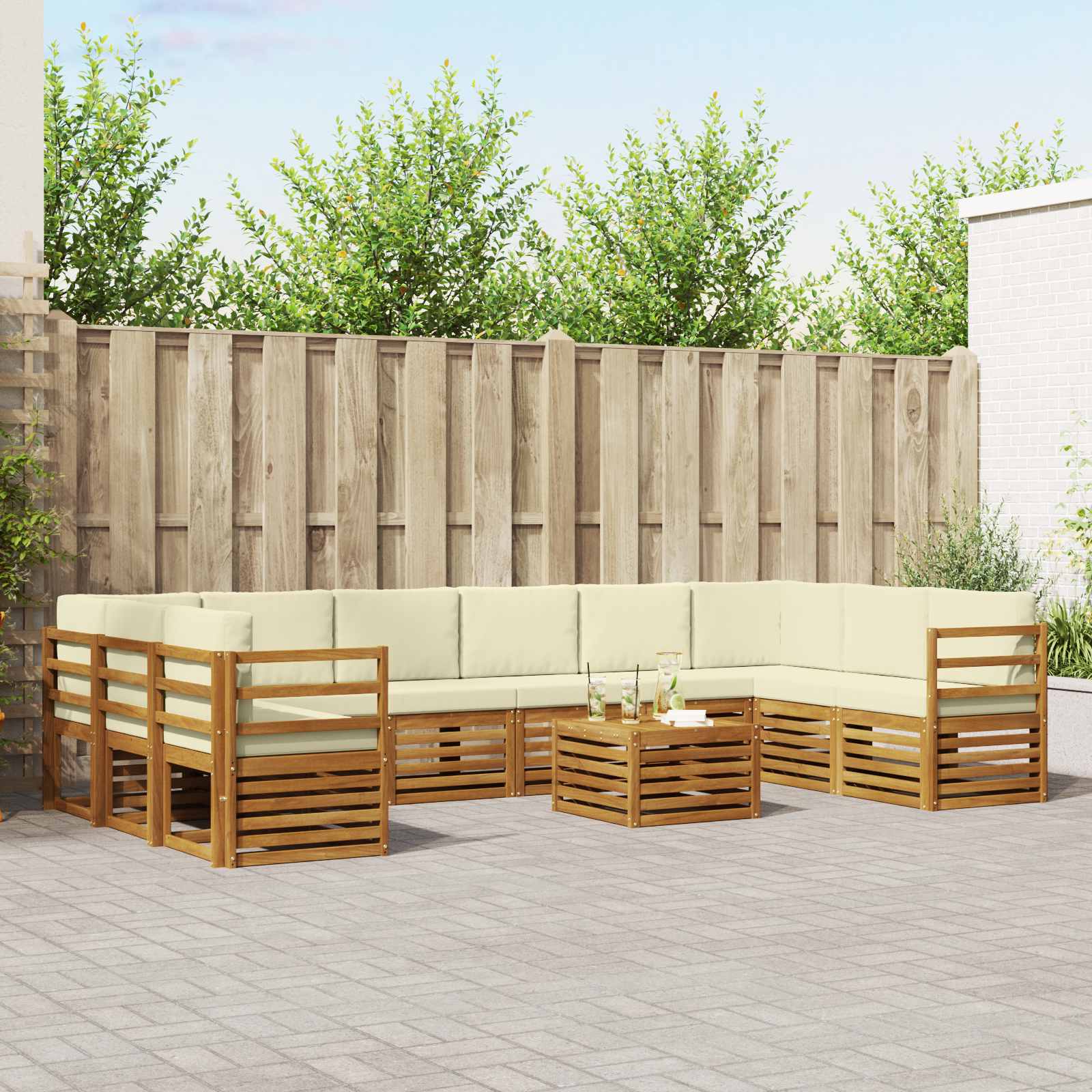 Set vanjskih sofa 11 pcs Prirodna i krem Čvrsto drvo akacije