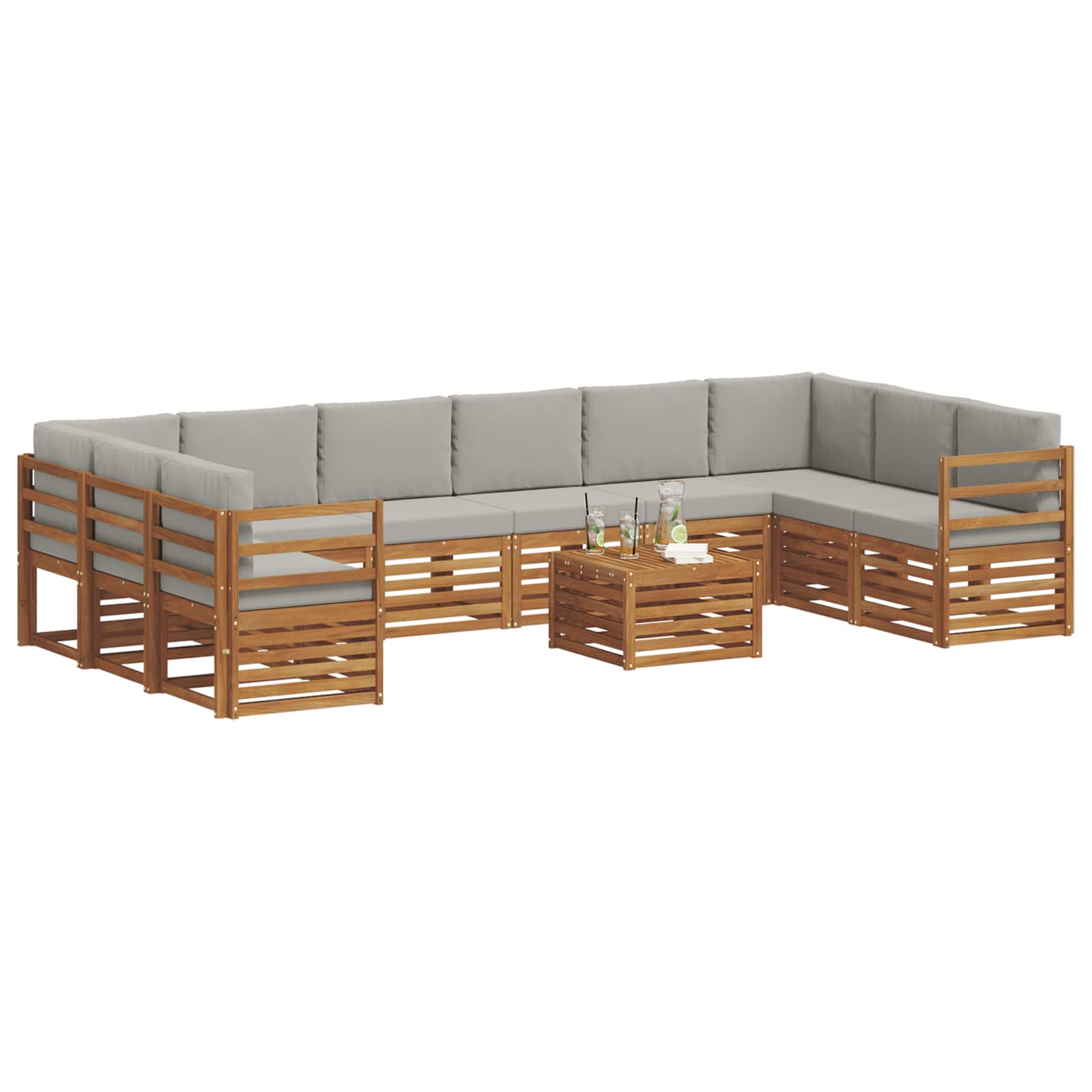 Set vanjskih sofa s jastukom 11 pcs Prirodna i svijetlo siva