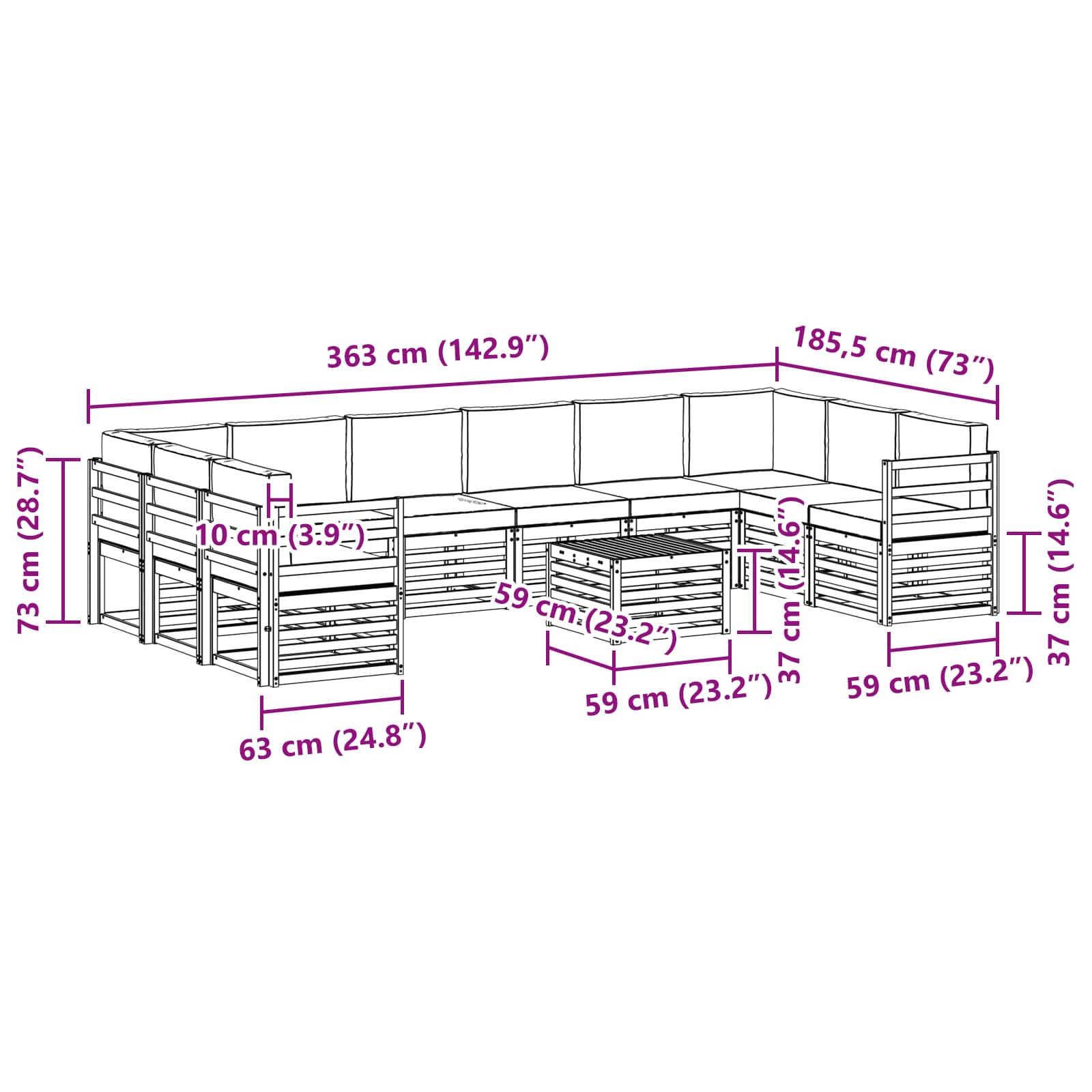 Set vanjskih sofa s jastukom 11 pcs Prirodna i antracit