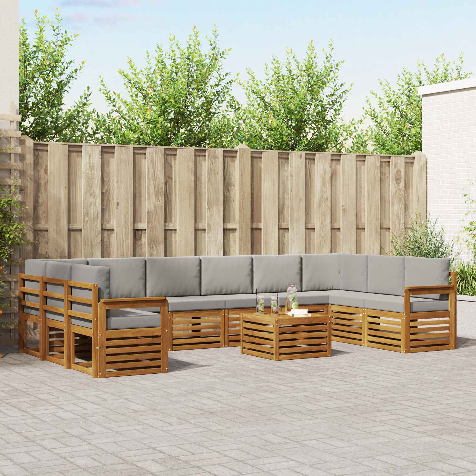 Set vanjskih sofa s jastukom 11 pcs Prirodna i svijetlo siva