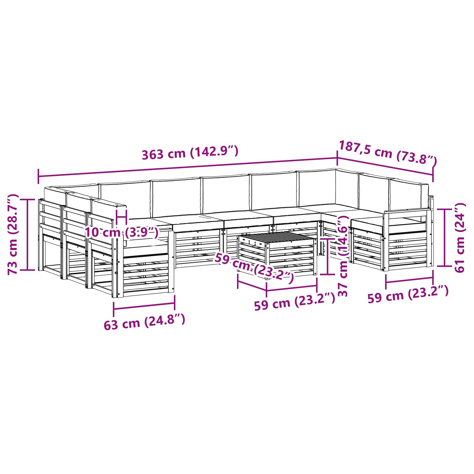 Set vanjskih sofa s jastukom 11 pcs Prirodna i antracit