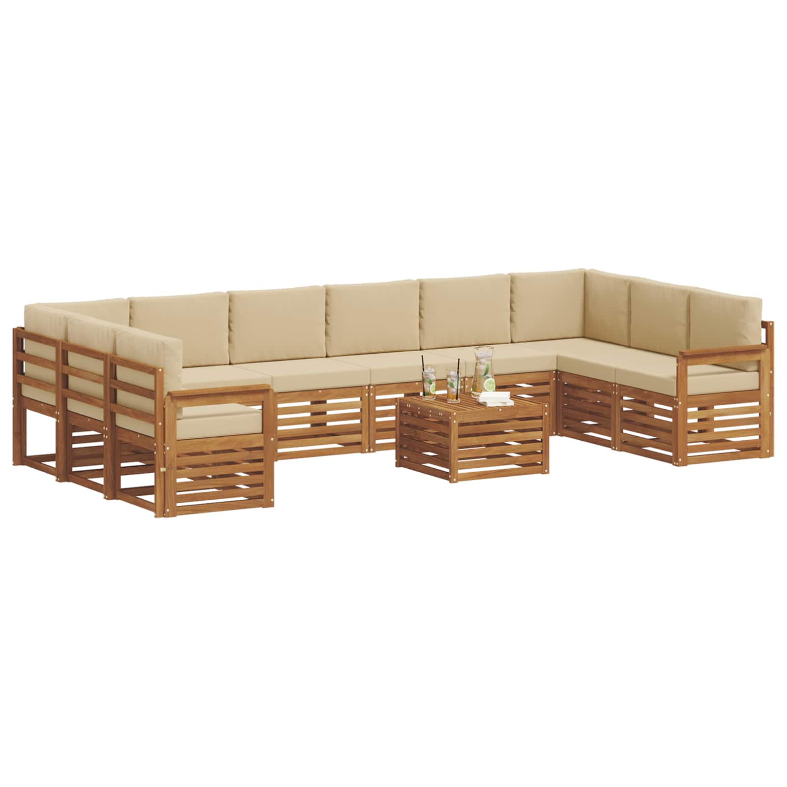 Set vanjskih sofa 11 pcs Prirodna i bež Čvrsto drvo akacije