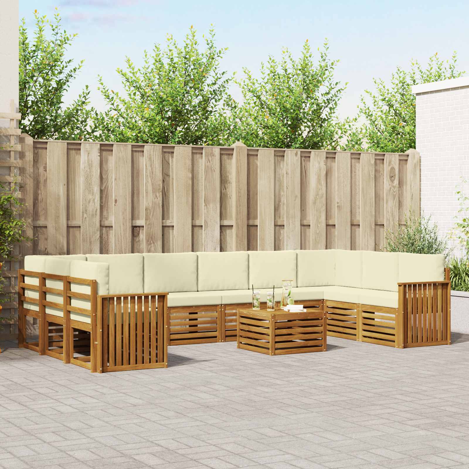 Set vanjskih sofa 11 pcs Prirodna i krem Čvrsto drvo akacije