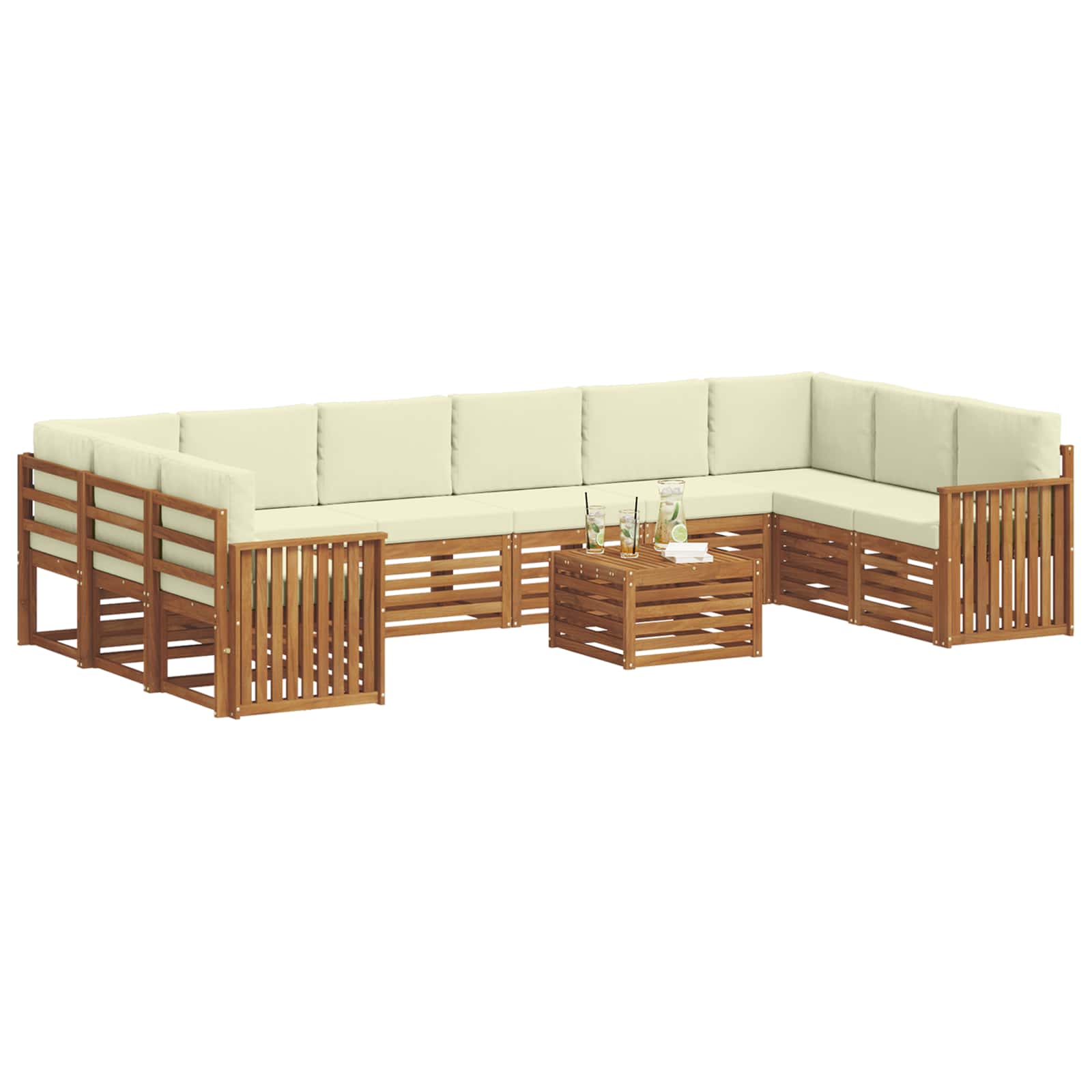 Set vanjskih sofa 11 pcs Prirodna i krem Čvrsto drvo akacije