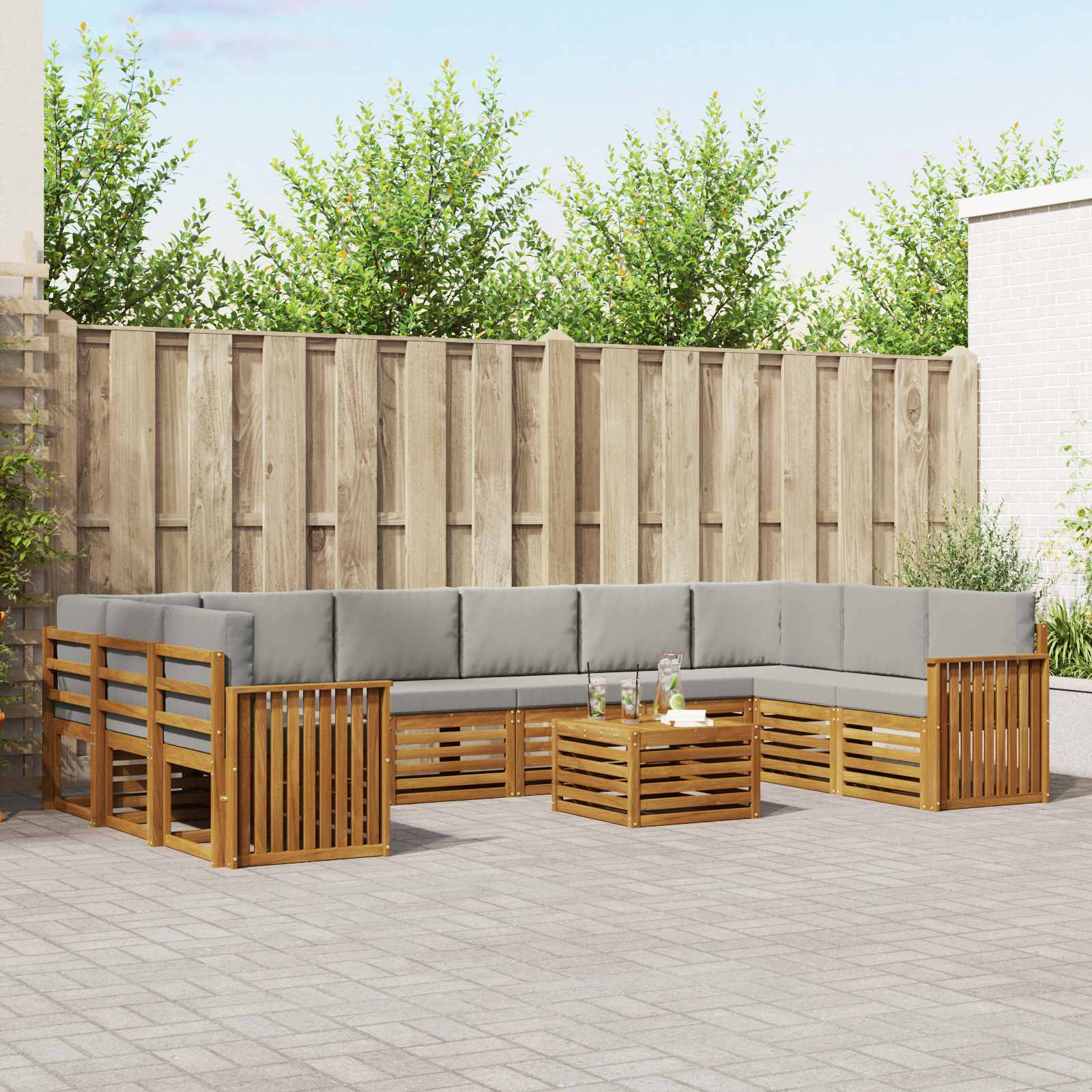 Set vanjskih sofa s jastukom 11 pcs Prirodna i svijetlo siva