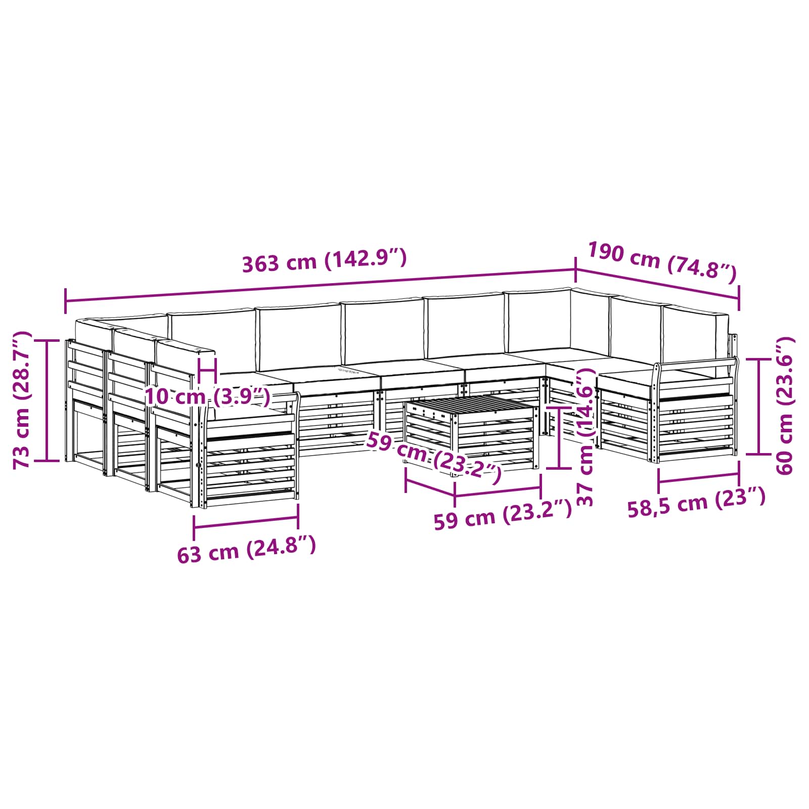 Set vanjskih sofa 11 pcs Prirodna i krem Čvrsto drvo akacije