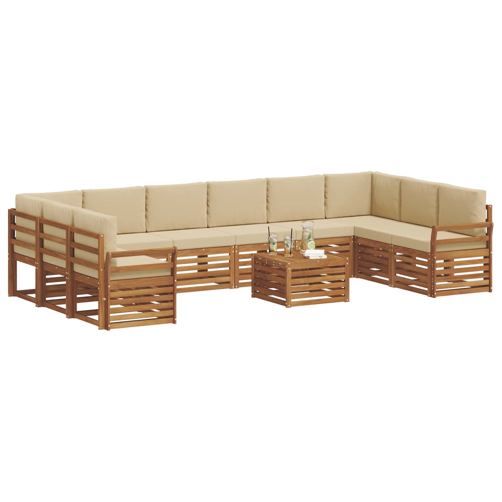 Set vanjskih sofa 11 pcs Prirodna i bež Čvrsto drvo akacije