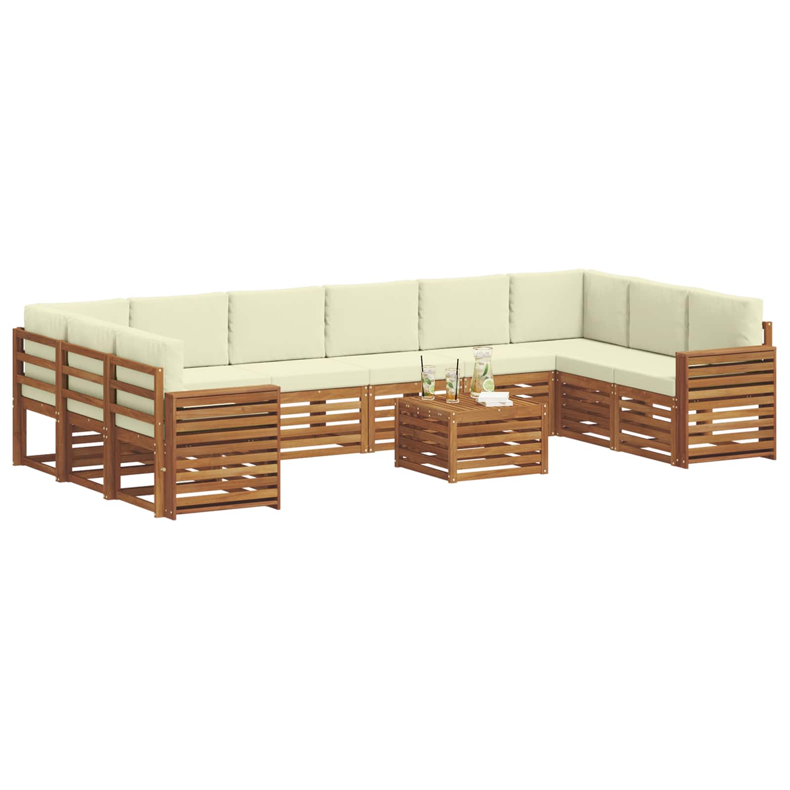 Set vanjskih sofa 11 pcs Prirodna i krem Čvrsto drvo akacije