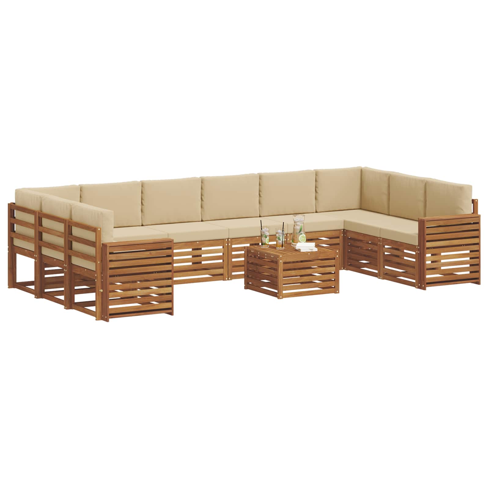 Set vanjskih sofa 11 pcs Prirodna i bež Čvrsto drvo akacije