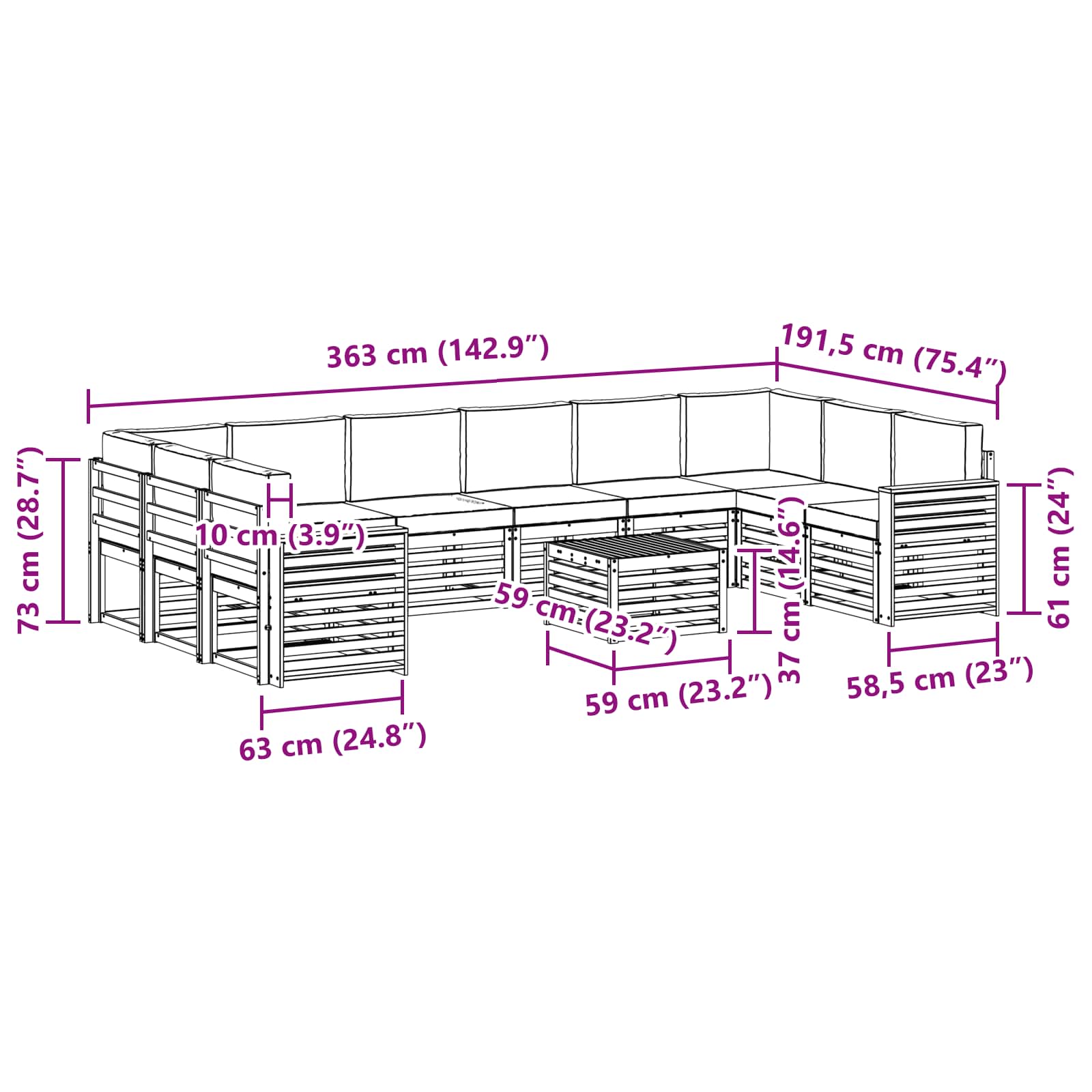 Set vanjskih sofa 11 pcs Prirodna i bež Čvrsto drvo akacije