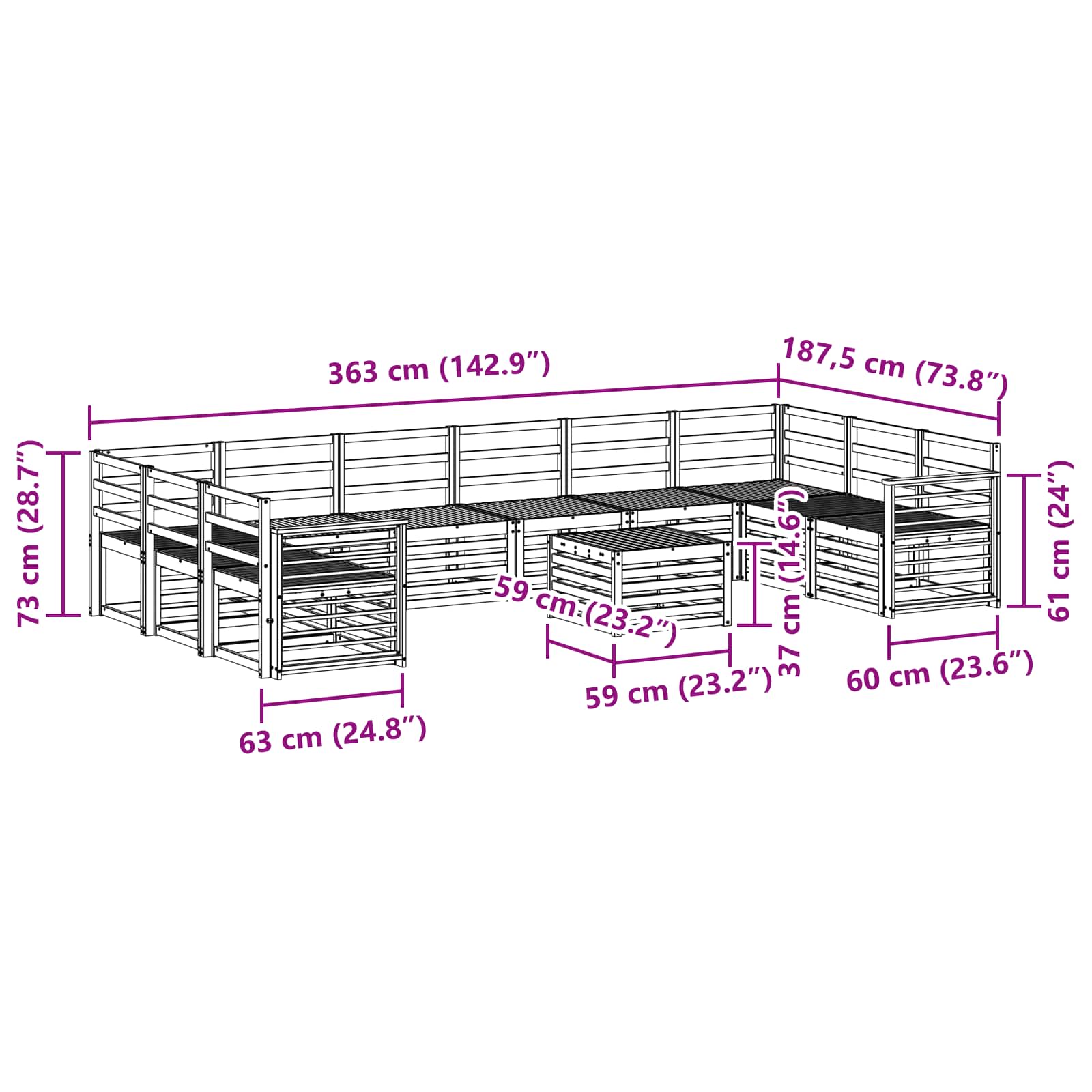 Setovi sofa 11 pcs Prirodna Čvrsto drvo akacije