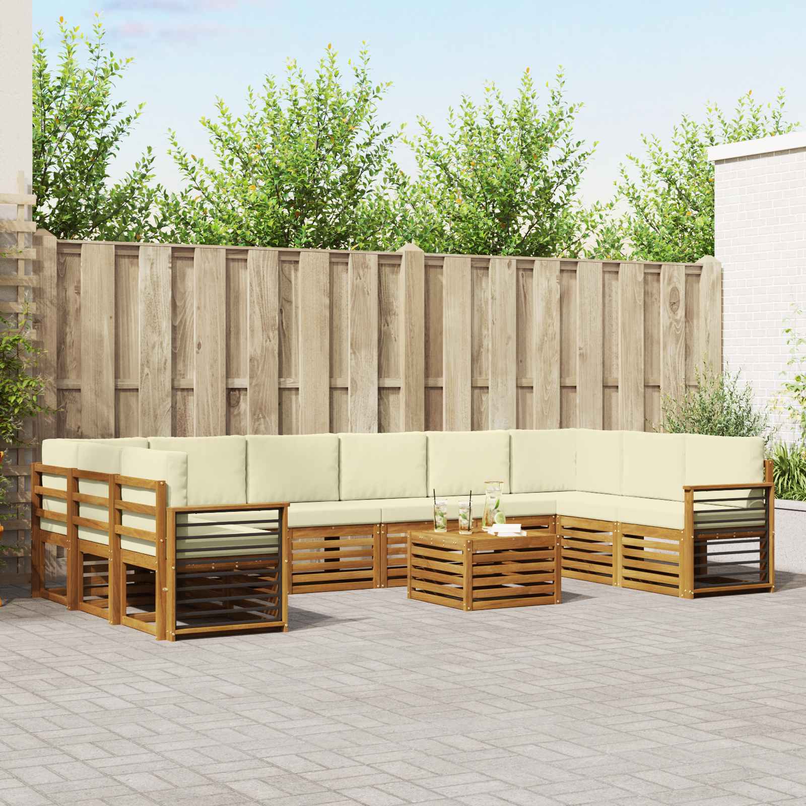 Set vanjskih sofa 11 pcs Prirodna i krem Čvrsto drvo akacije