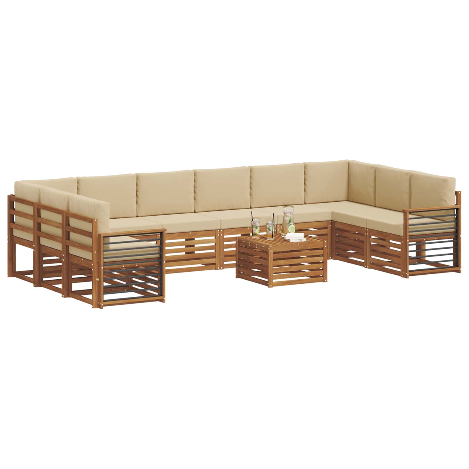 Set vanjskih sofa 11 pcs Prirodna i bež Čvrsto drvo akacije