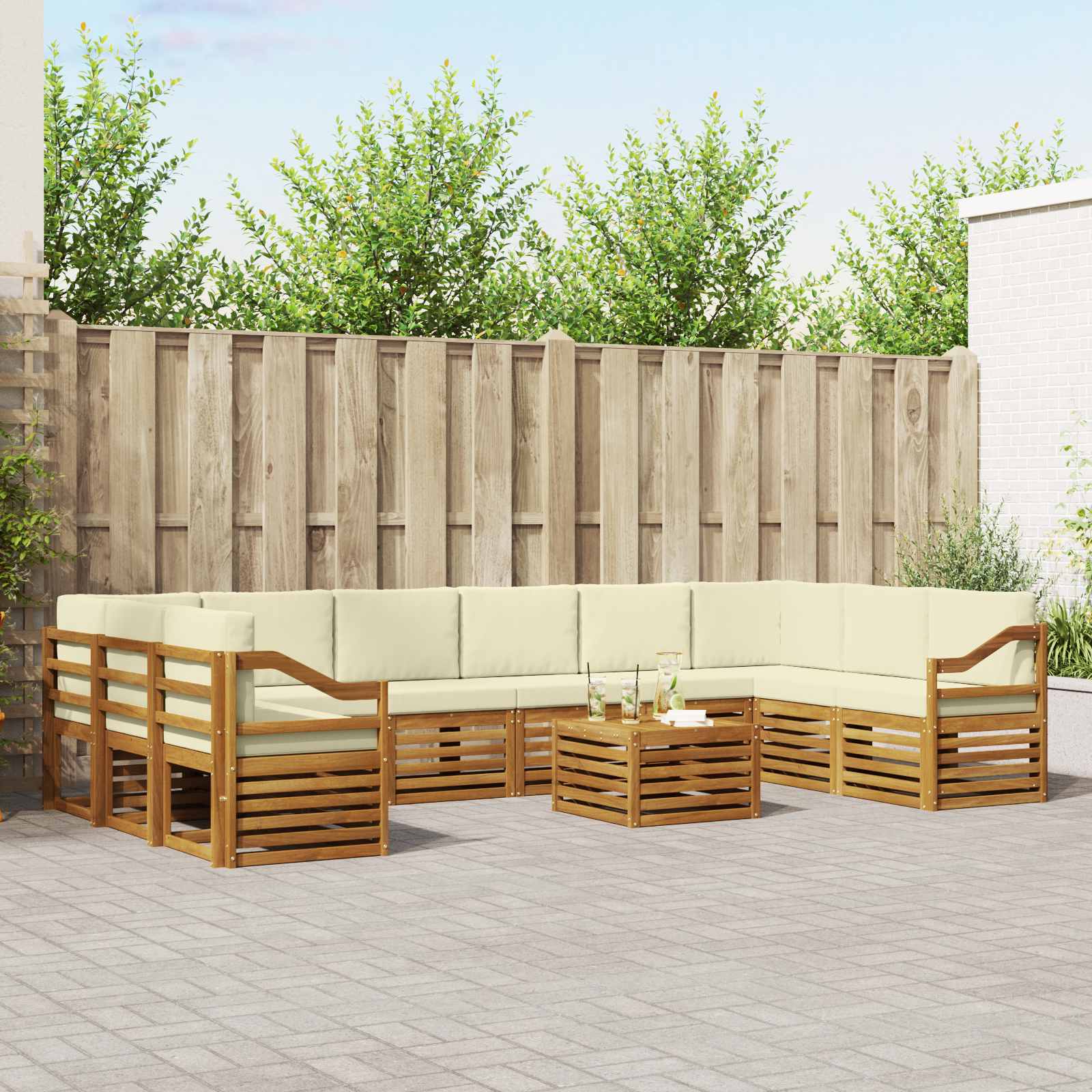 Set vanjskih sofa 11 pcs Prirodna i krem Čvrsto drvo akacije