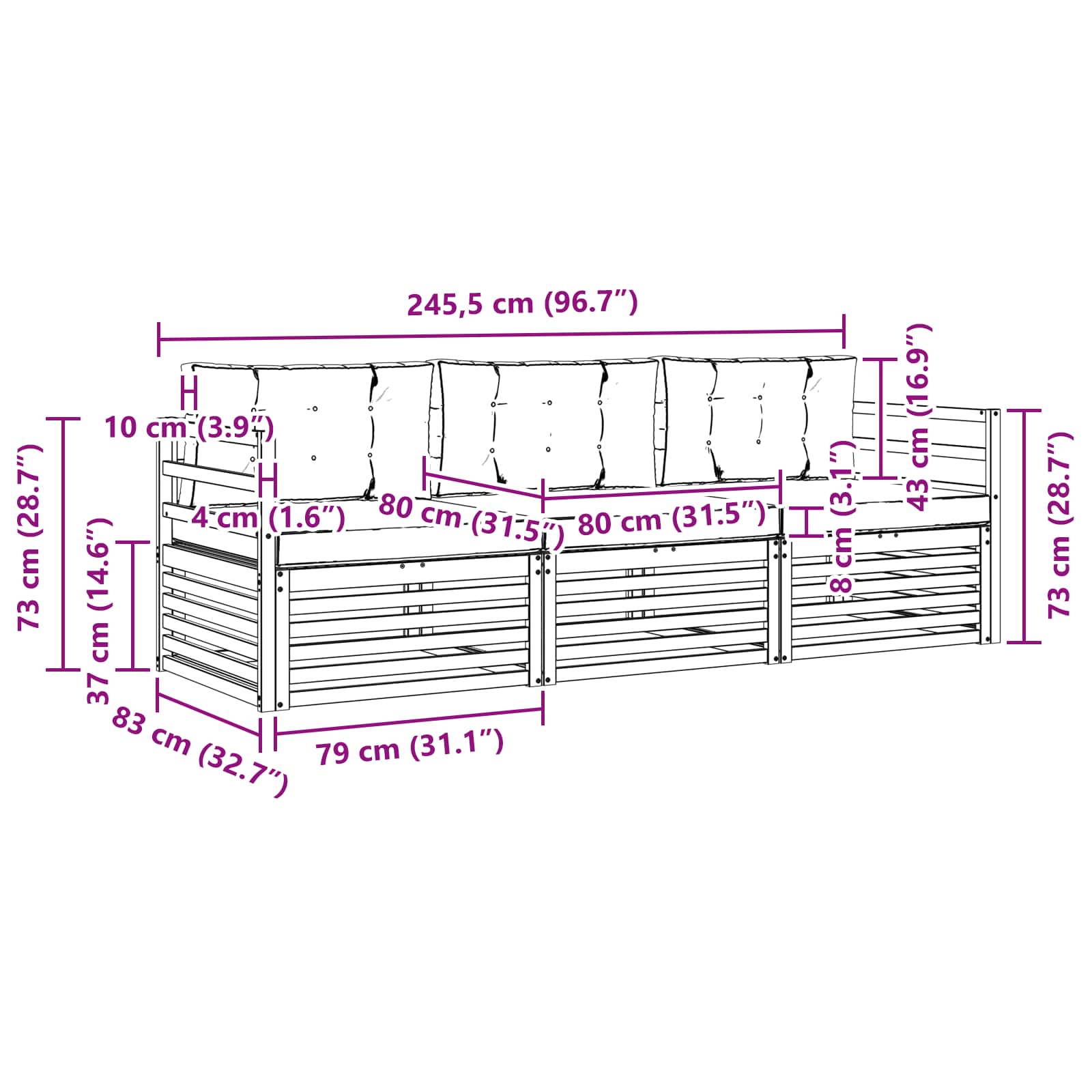 Set vanjskih sofa s jastukom 3 pcs Prirodna i svijetlo siva