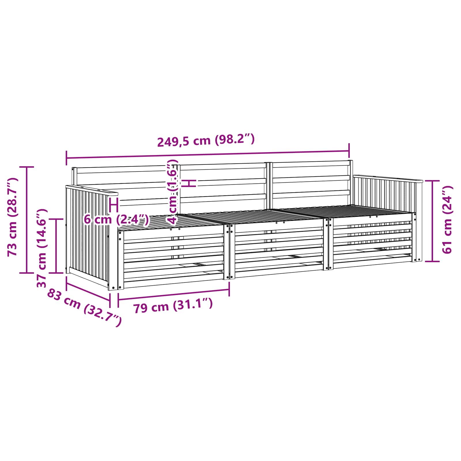 Set vanjskih sofa 3 pcs Prirodna Čvrsto drvo akacije