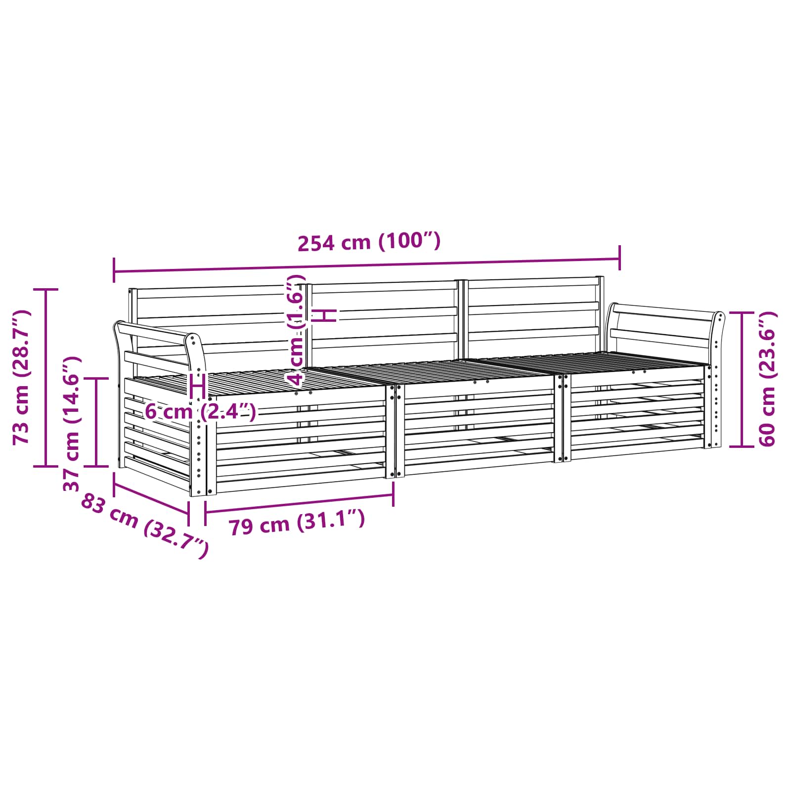 Set vanjskih sofa 3 pcs Prirodna Čvrsto drvo akacije
